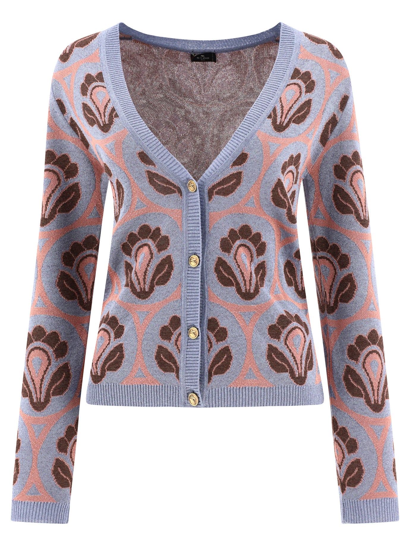 Etro-Jacquard Knit Cardigan Knitwear Celeste-Donna