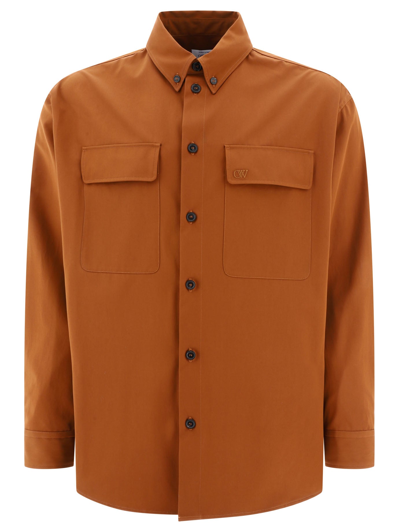 Off-White-Embroidered Shirt Shirts Marrone-Uomo