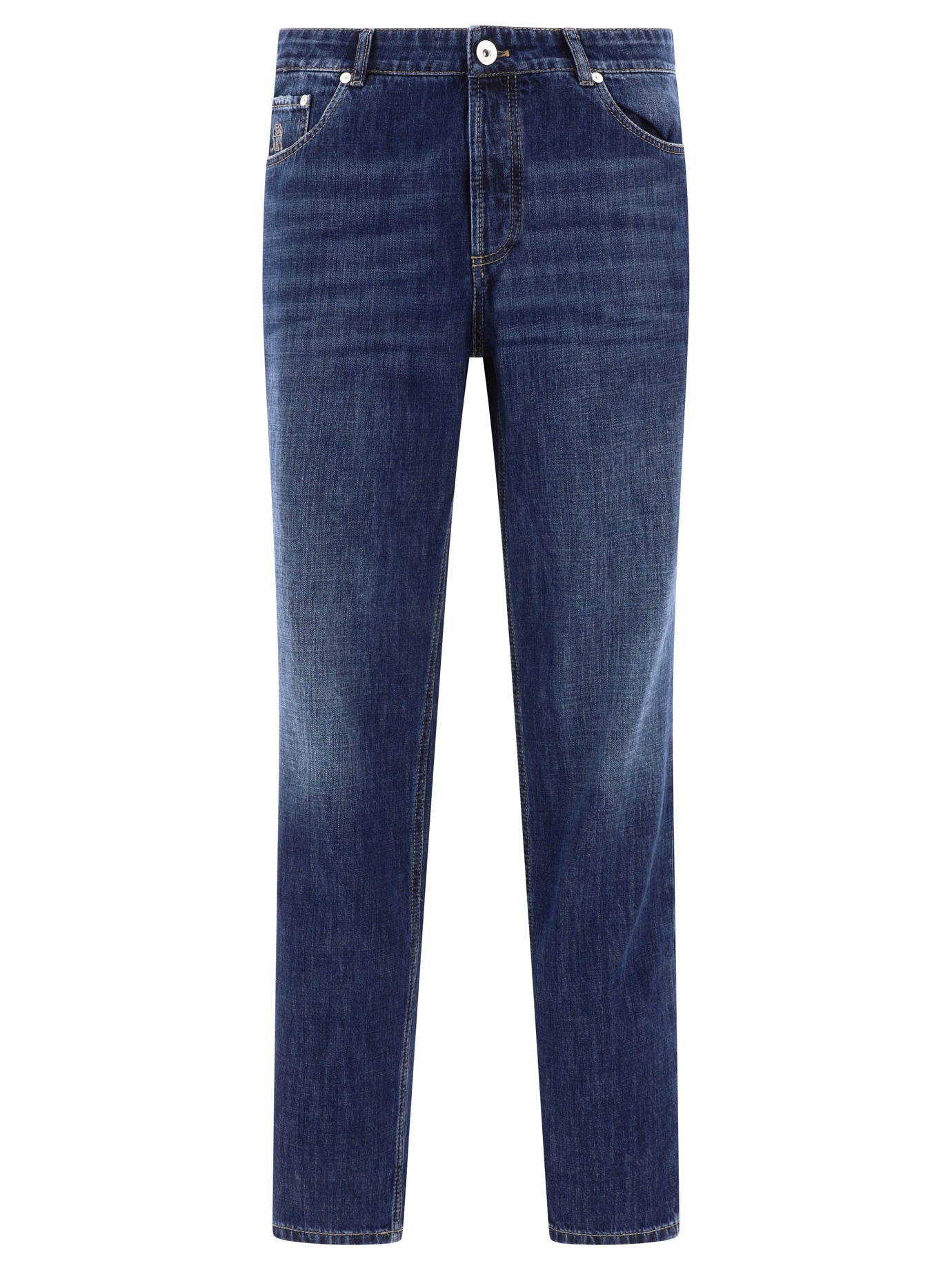 Brunello Cucinelli-Traditional Fit Jeans Blu-Uomo