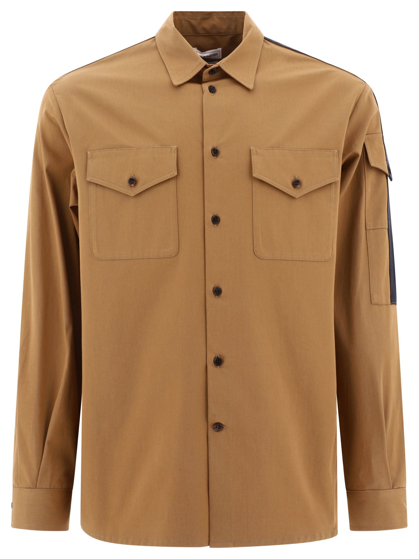 Alexander Mcqueen-Overshirt Jacket With Logo Detail Giacche Marrone-Uomo