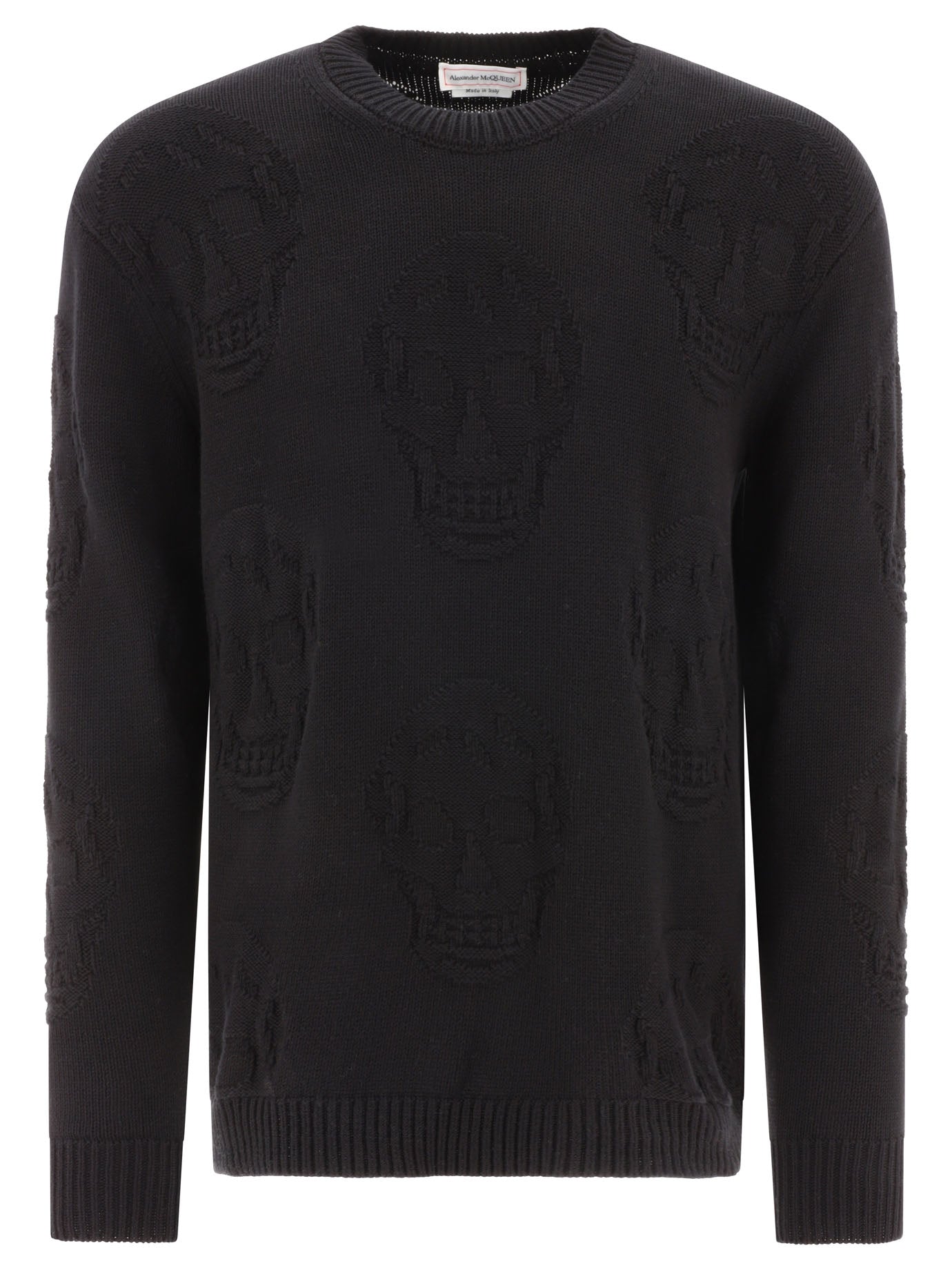 Alexander Mcqueen-Textured Skull Sweater Knitwear Nero-Uomo