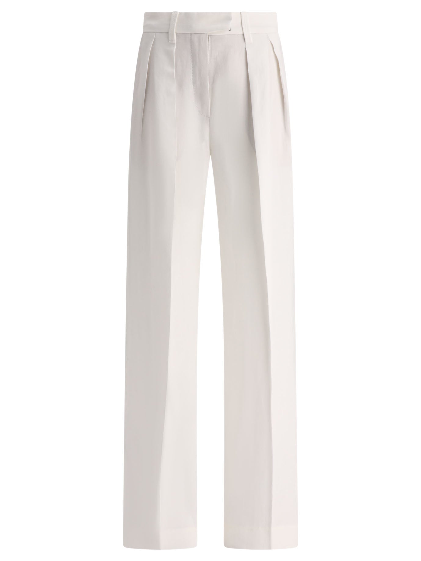 Brunello Cucinelli-Wide Tailored Trousers Bianco-Donna