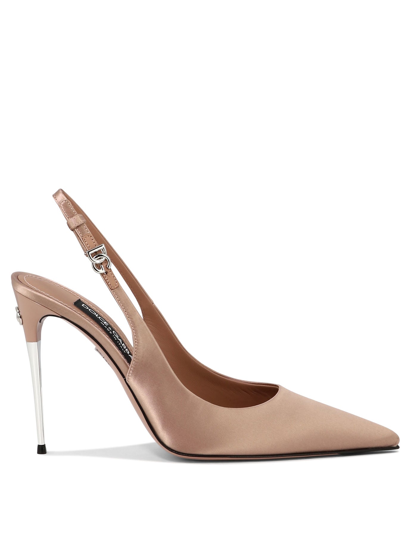 Dolce & Gabbana-Satin Slingback Heeled Shoes Beige-Donna