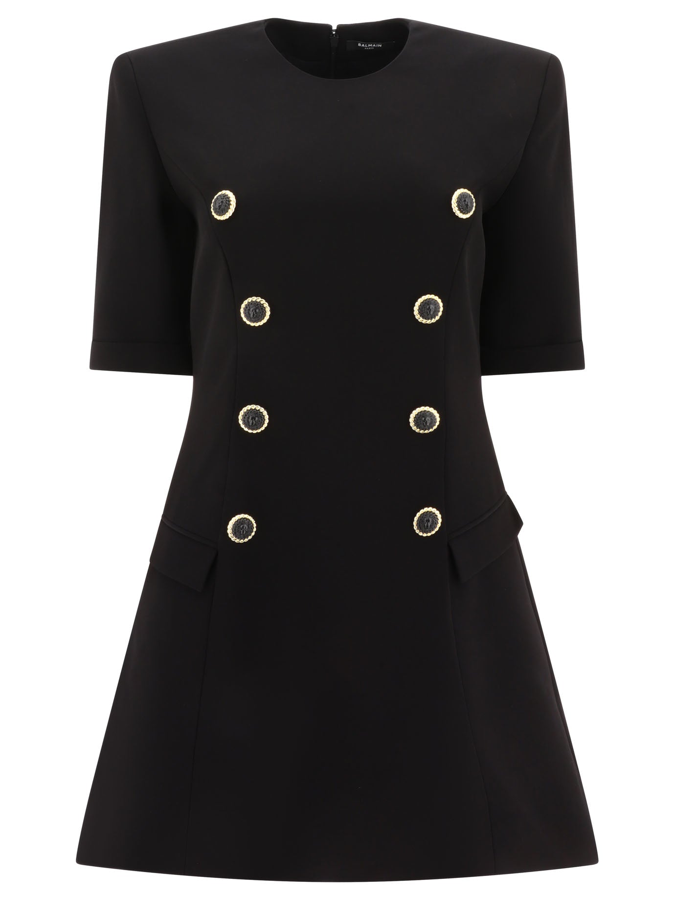 Balmain-8-Button Crepe Dress Abiti Nero-Donna