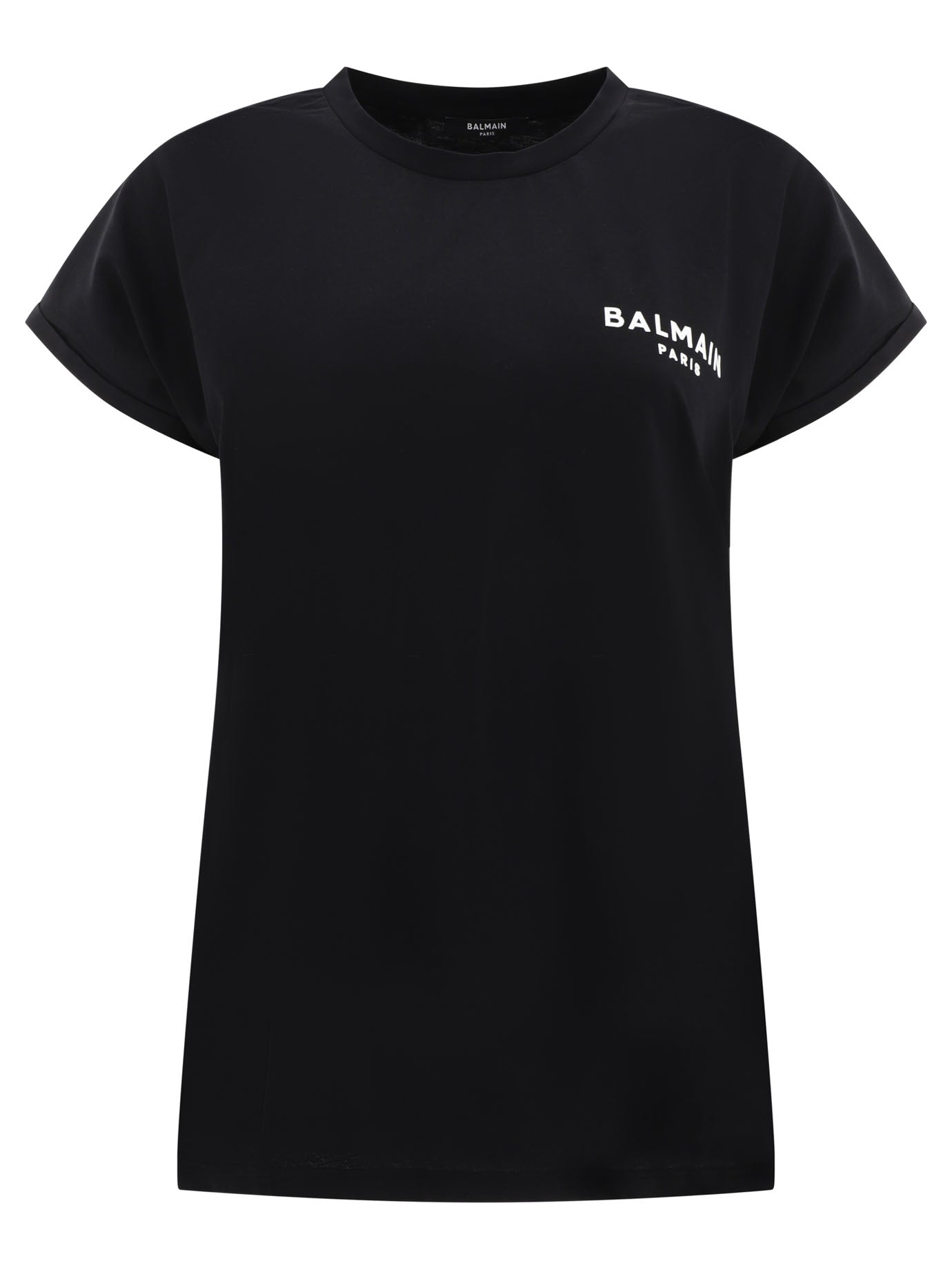 Balmain-T-Shirt With Flock Detail T-Shirts Nero-Donna