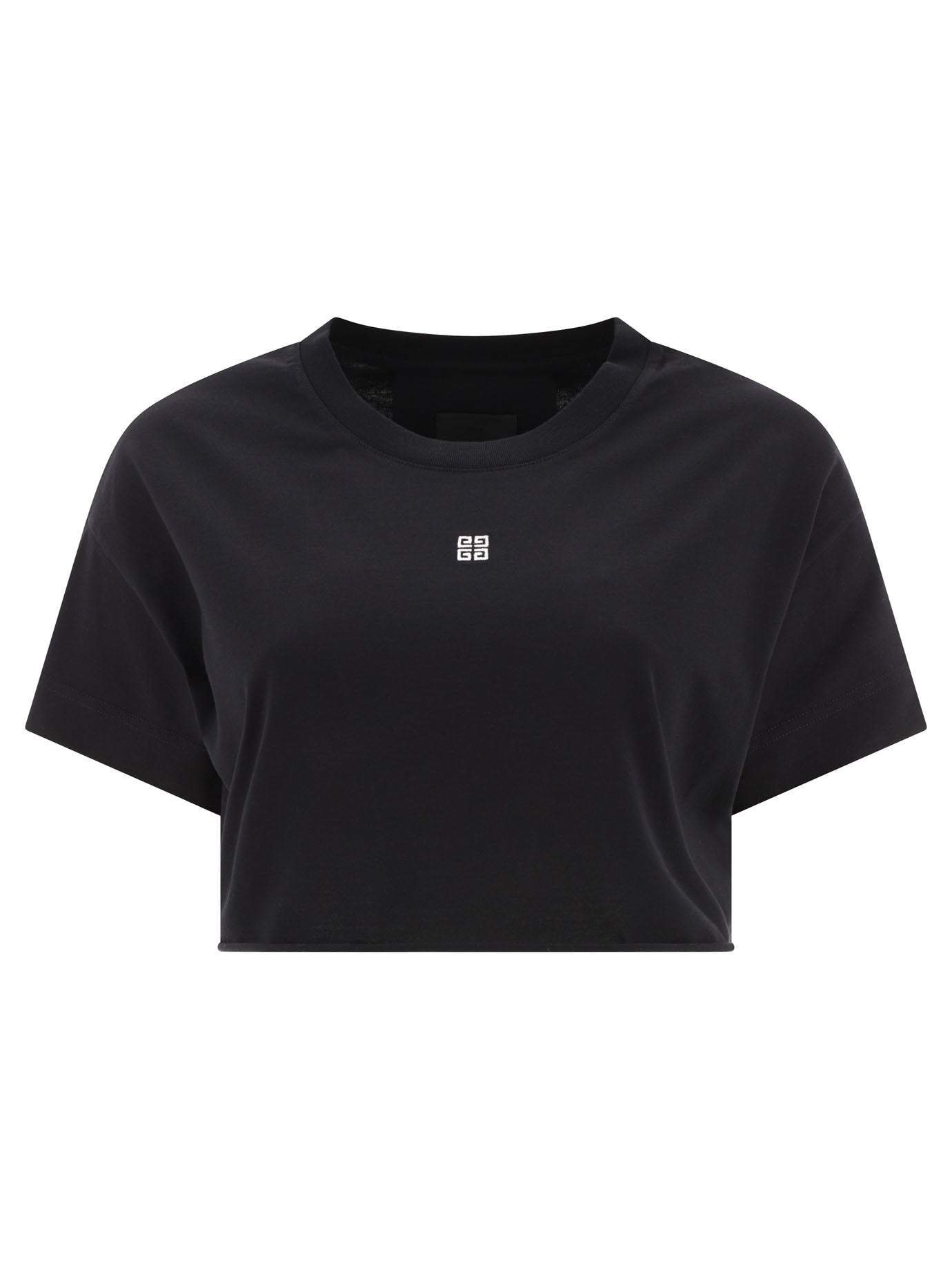 Givenchy-Cropped T-Shirt With Embroidered Logo T-Shirts Nero-Donna