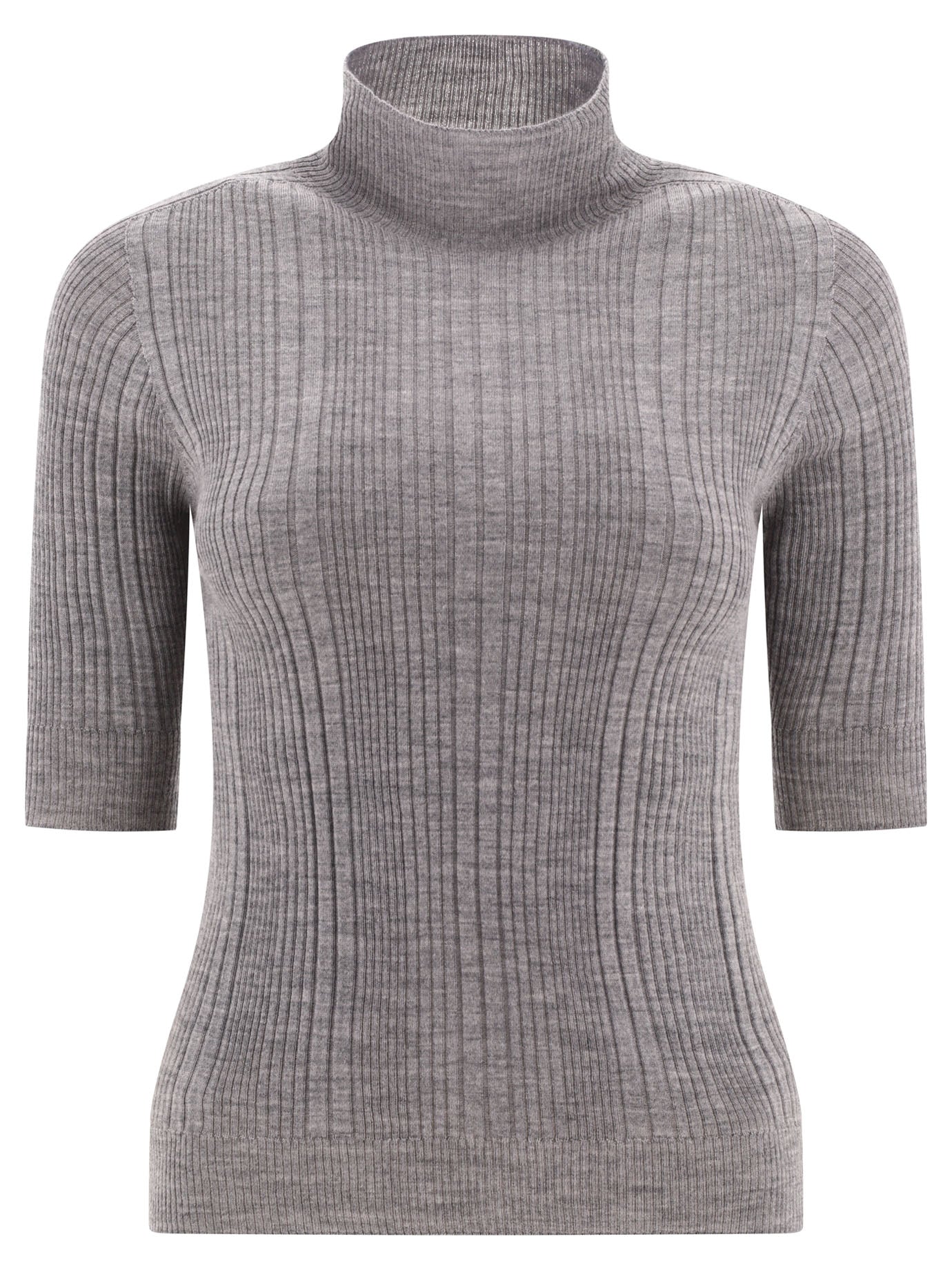 Peserico-Ribbed Turtleneck Sweater Knitwear Grey-Donna