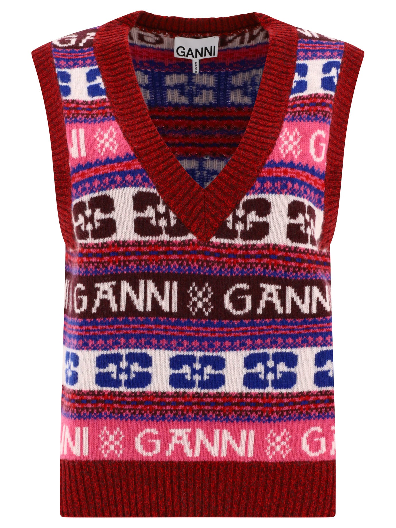 Ganni-Vest With Logo Knitwear Bordeaux-Donna