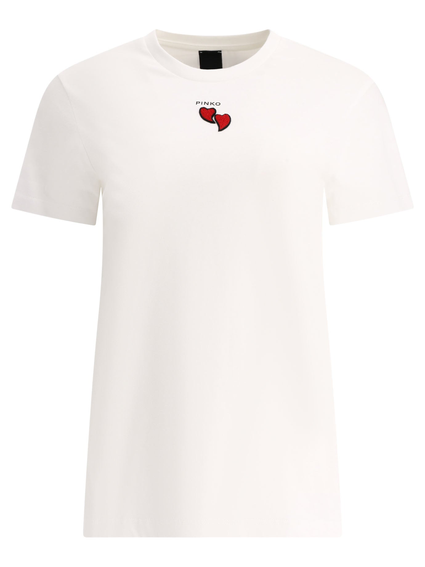 Pinko-T-Shirt With Embroidered Hearts T-Shirts Bianco-Donna