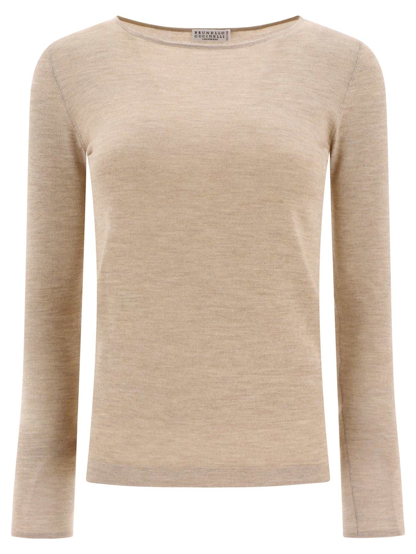 Brunello Cucinelli-Cashmere And Silk Sparkling Lightweight Sweater Knitwear Beige-Donna