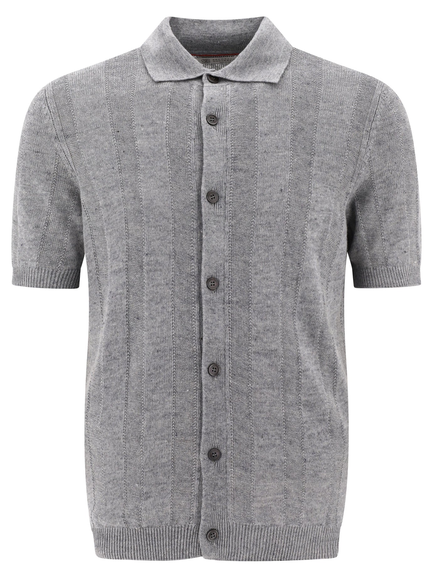 Brunello Cucinelli-Textured Rib Knit Shirt Shirts Grey-Uomo