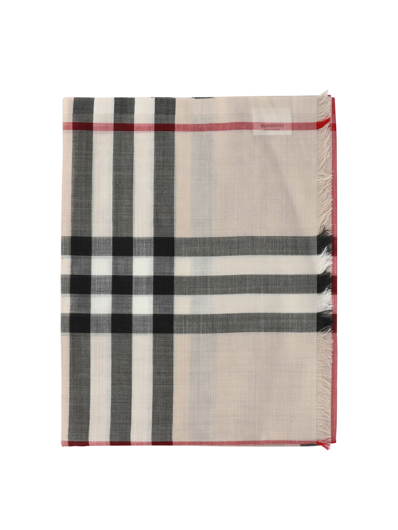 Burberry-Check Wool Silk Scarf Scarves Beige-Donna