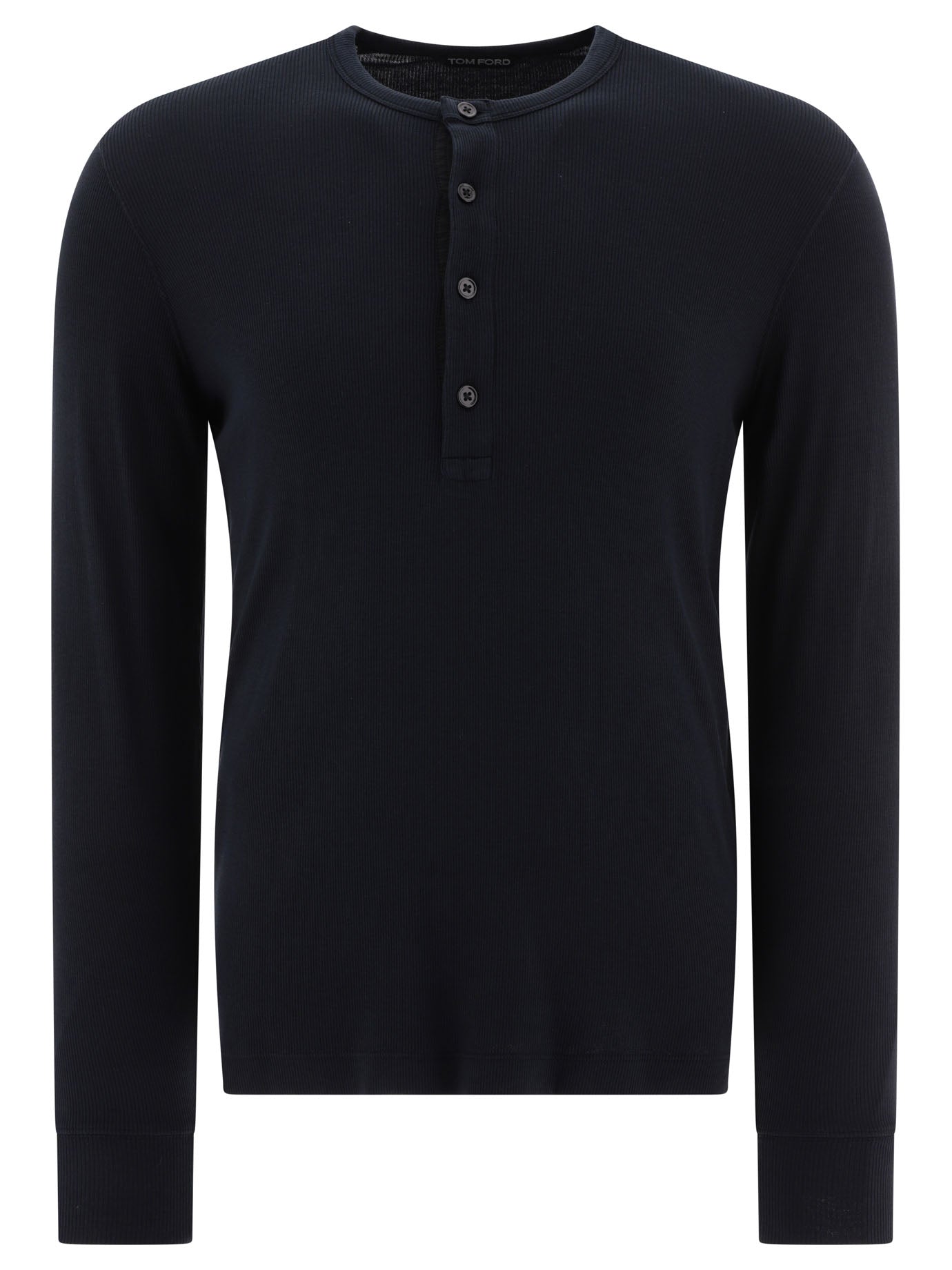 Tom Ford-Lyocell Buttoned T-Shirt T-Shirts Nero-Uomo