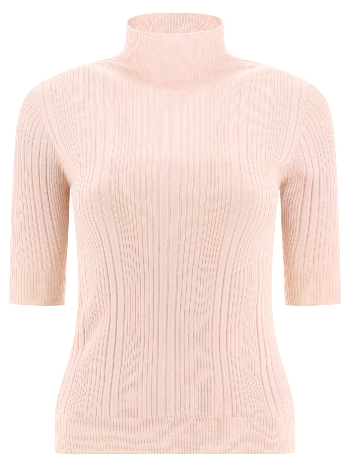 Peserico-Ribbed Turtleneck Sweater Knitwear Rosa-Donna