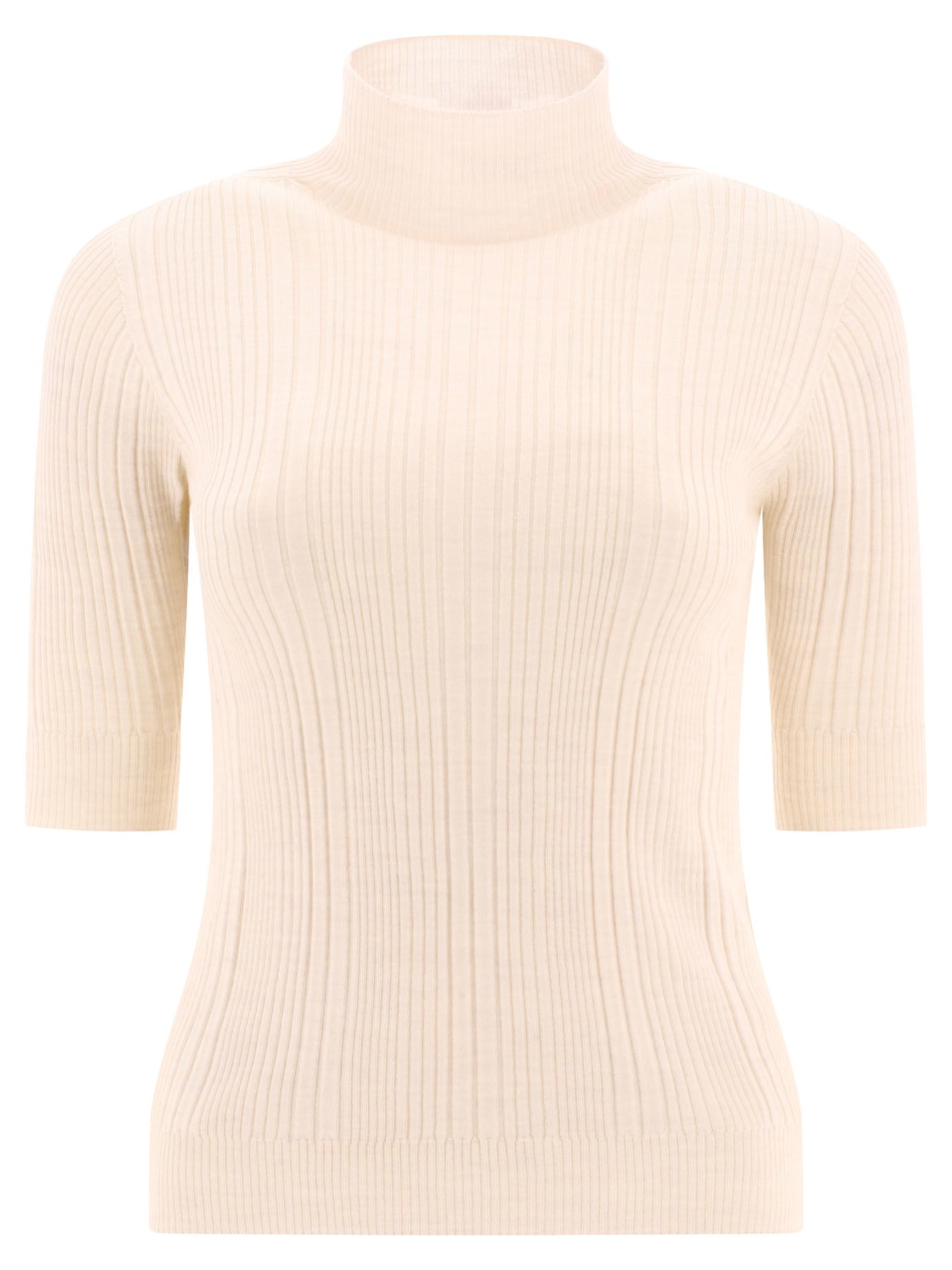 Peserico-Ribbed Turtleneck Sweater Knitwear Bianco-Donna