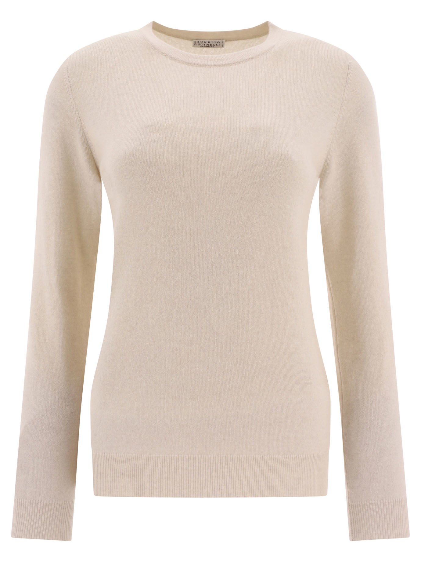 Brunello Cucinelli-Cashmere Sweater With Monili Knitwear Beige-Donna