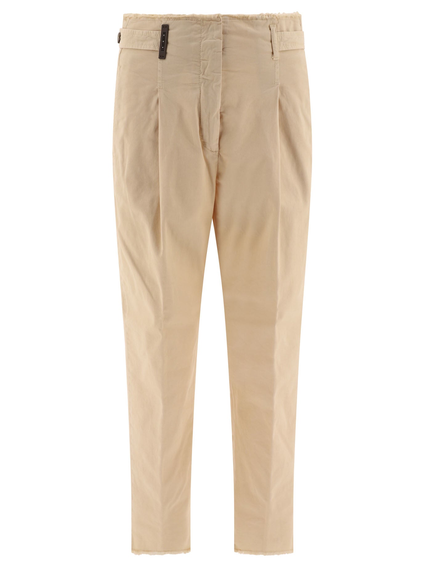 Peserico-With Fringed Details Trousers Beige-Donna