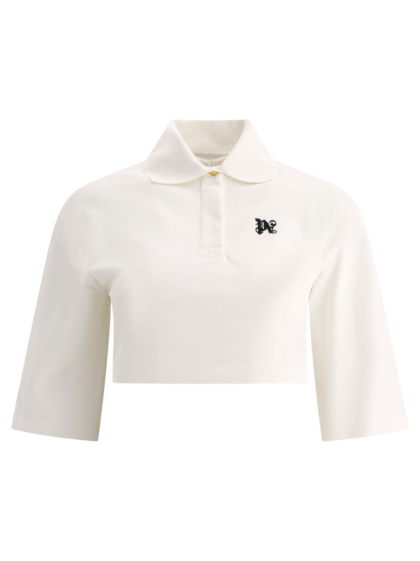 Palm Angels-Monogram Cropped Polo Shirts Bianco-Donna