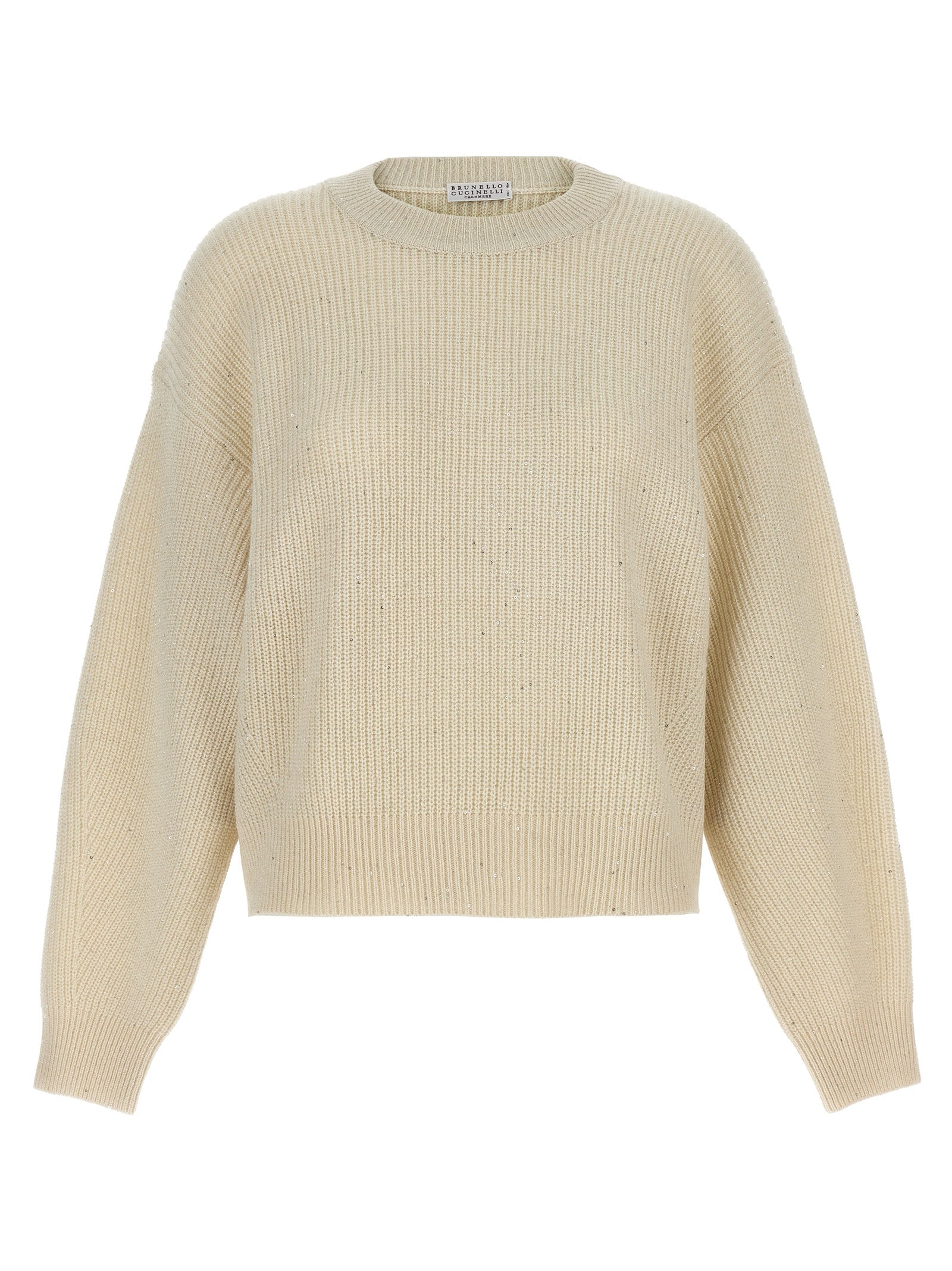 Brunello Cucinelli-Sequin Sweater Maglioni Bianco-Donna