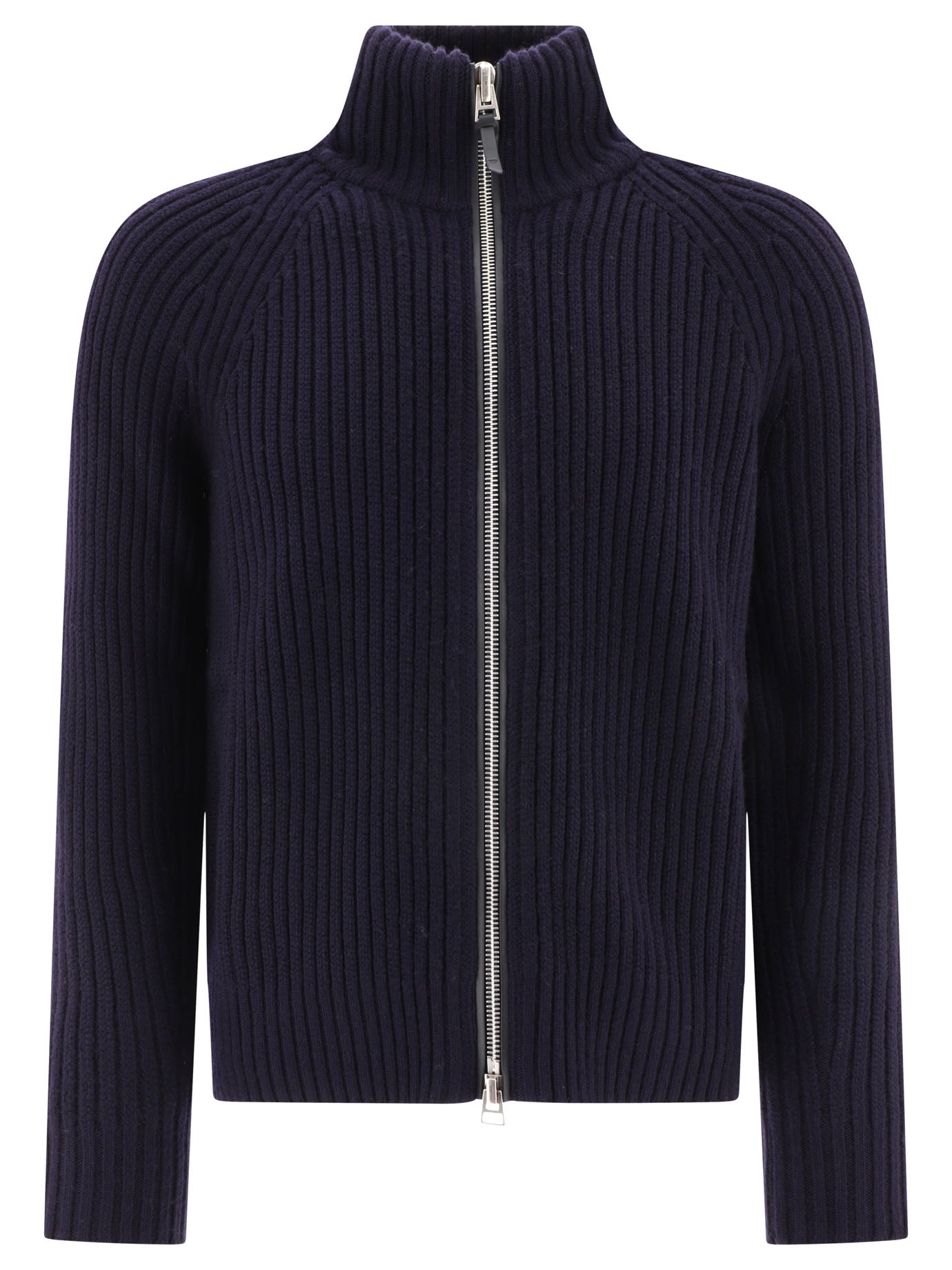 Tom Ford-Ribbed Zippered Sweater Knitwear Blu-Uomo