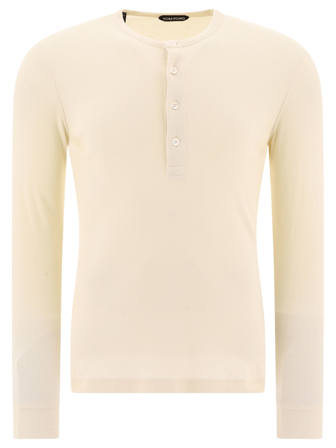 Tom Ford-Lyocell Buttoned T-Shirt T-Shirts Beige-Uomo