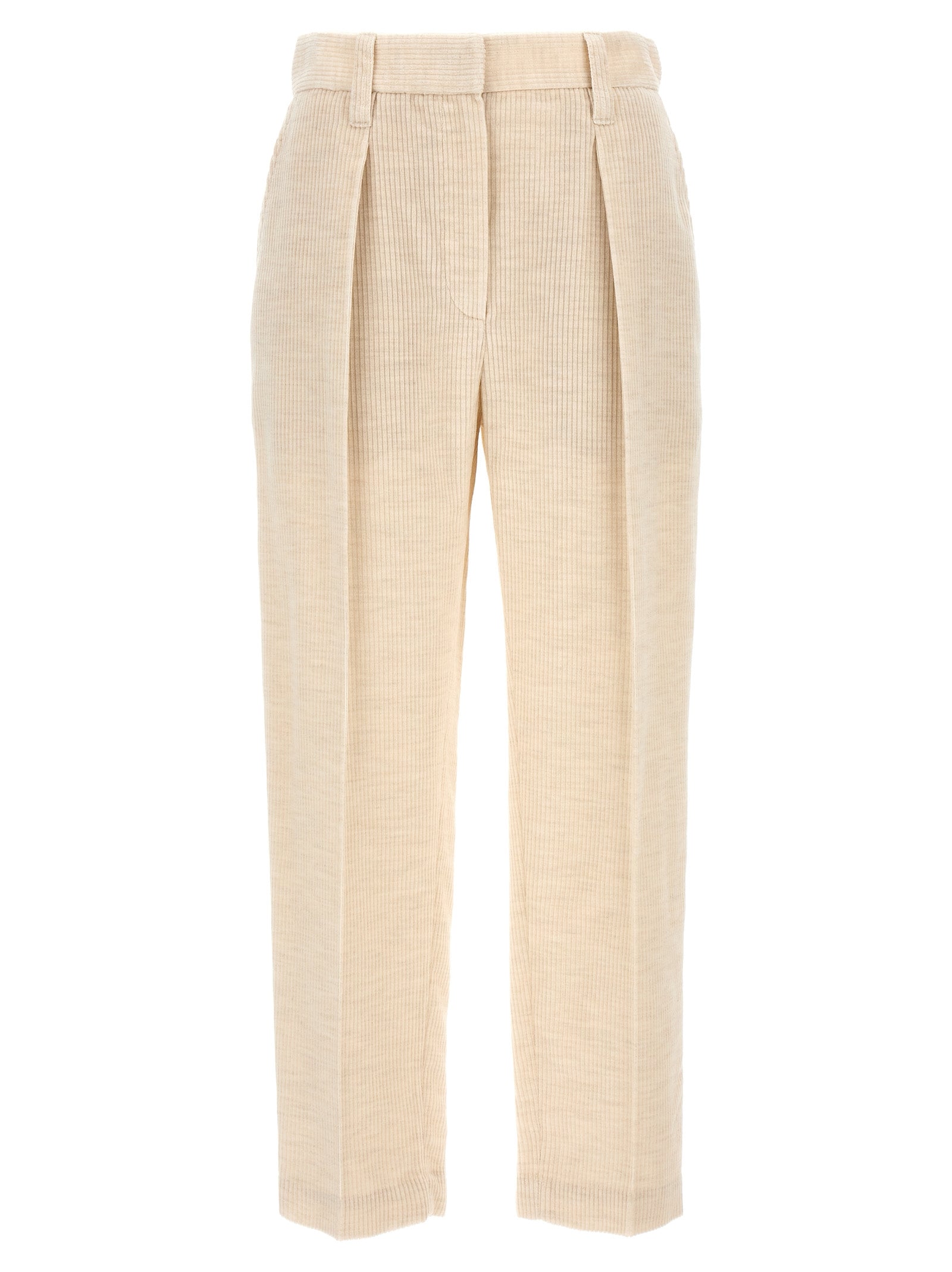 Brunello Cucinelli-Corduroy Trousers Pantaloni Bianco-Donna