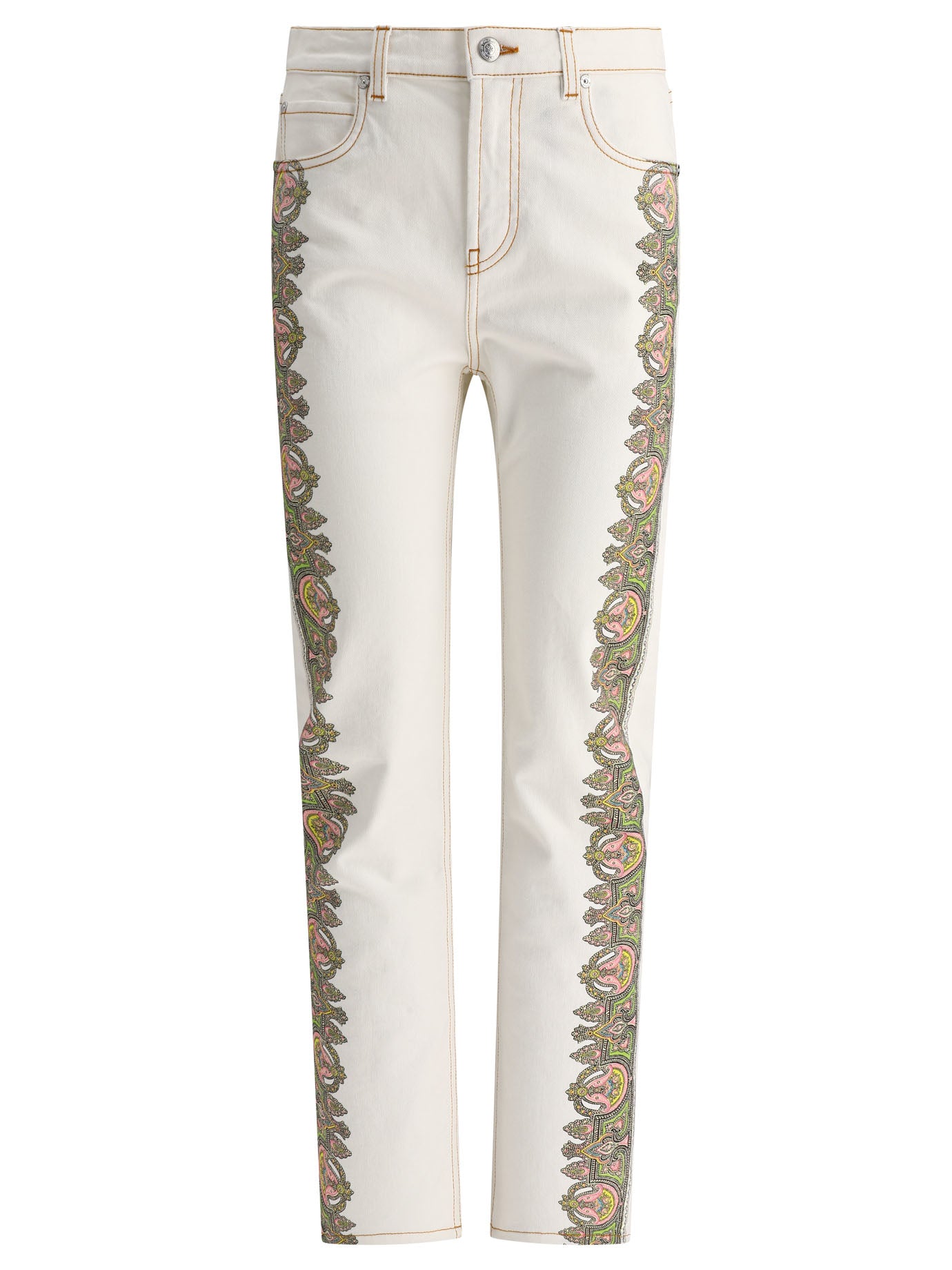 Etro-With Side Prints Jeans Bianco-Donna