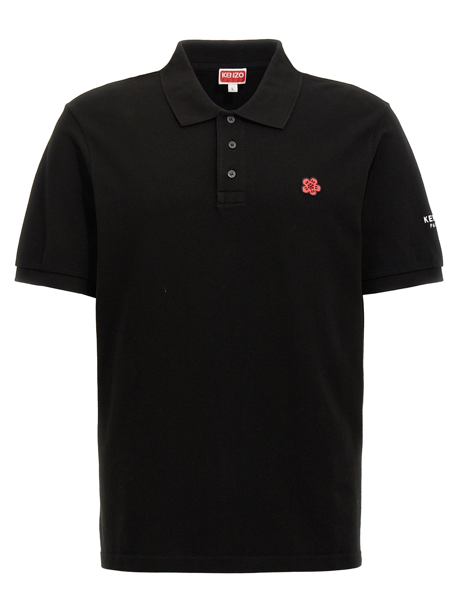 Kenzo-Logo Embroidery Shirt Polo Nero-Uomo