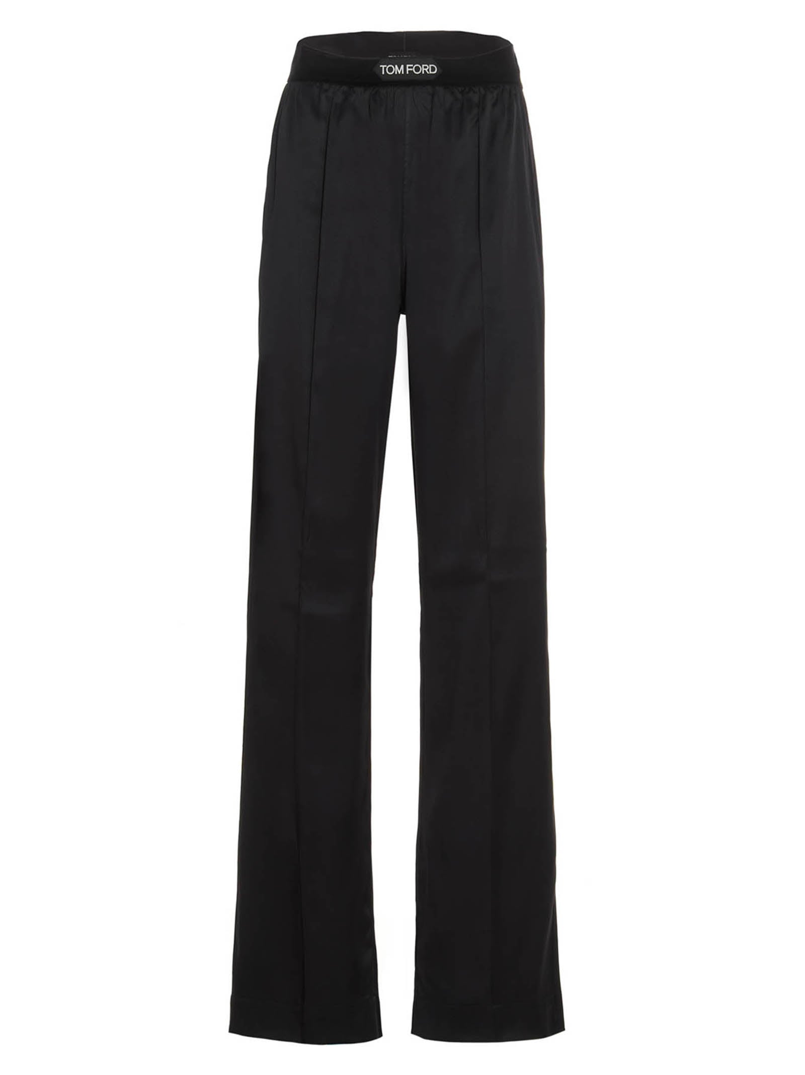 Tom Ford-Double Pin Tuck Silk Trousers Pantaloni Nero-Donna