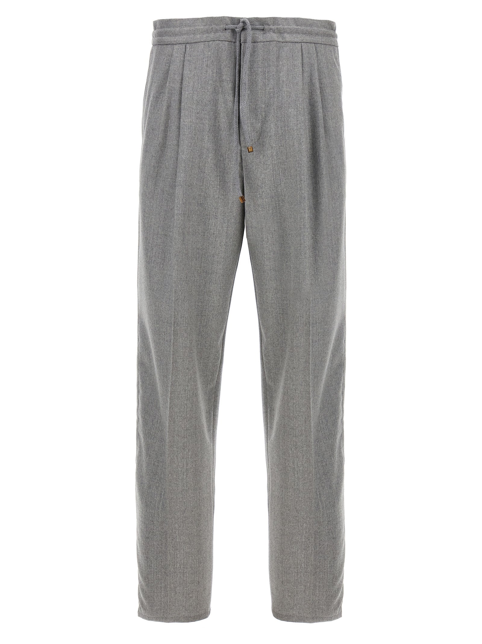 Brunello Cucinelli-Front Pleat Pantaloni Grigio-Uomo