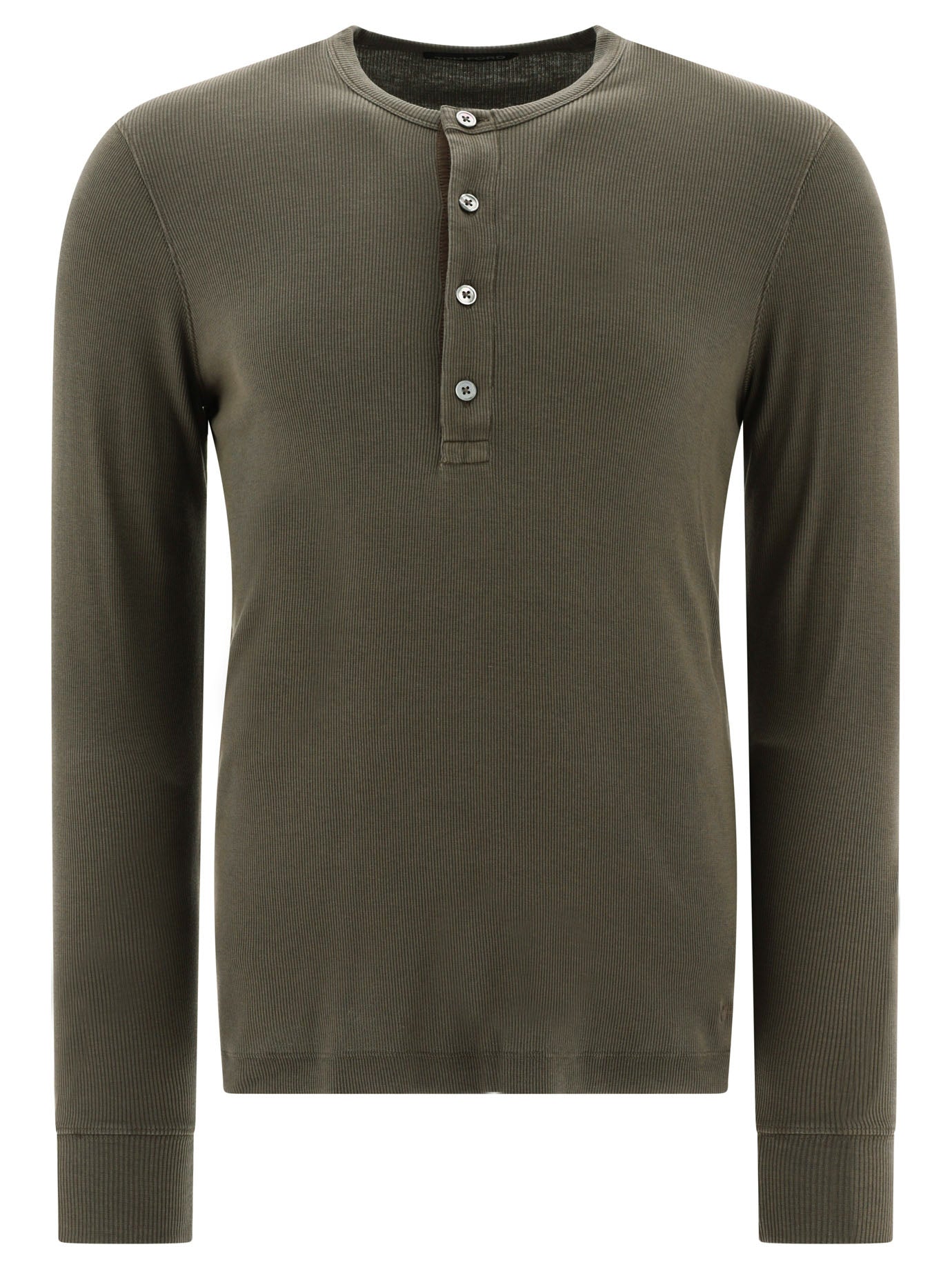 Tom Ford-Lyocell Buttoned T-Shirt T-Shirts Verde-Uomo