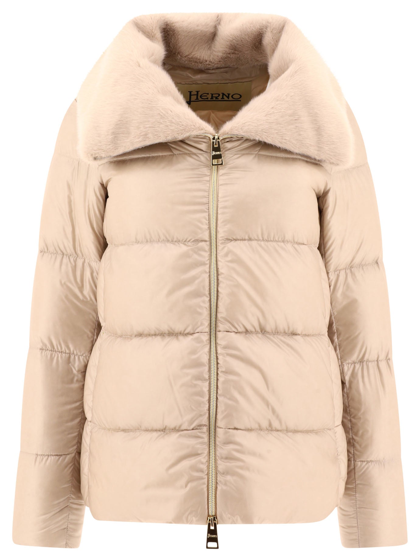 Herno-Down Jacket With Faux Fur Inserts Giacche Beige-Donna