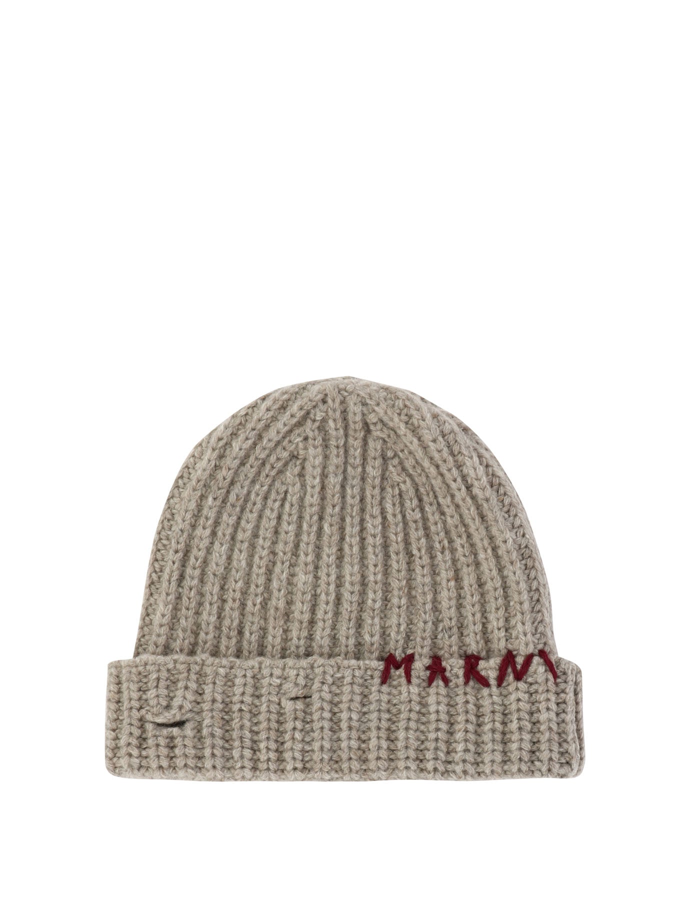 Marni-Beanie With Embroidered Logo Cappelli Beige-Donna