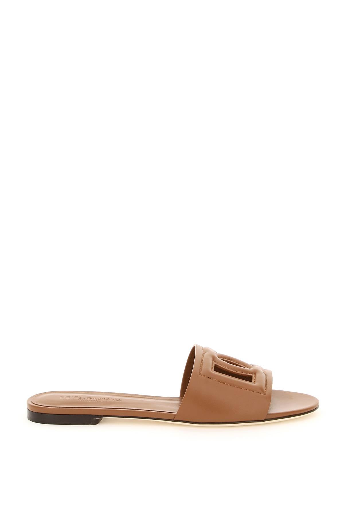 Dolce & Gabbana-Slides In Pelle Con Logo Cut Out-Donna