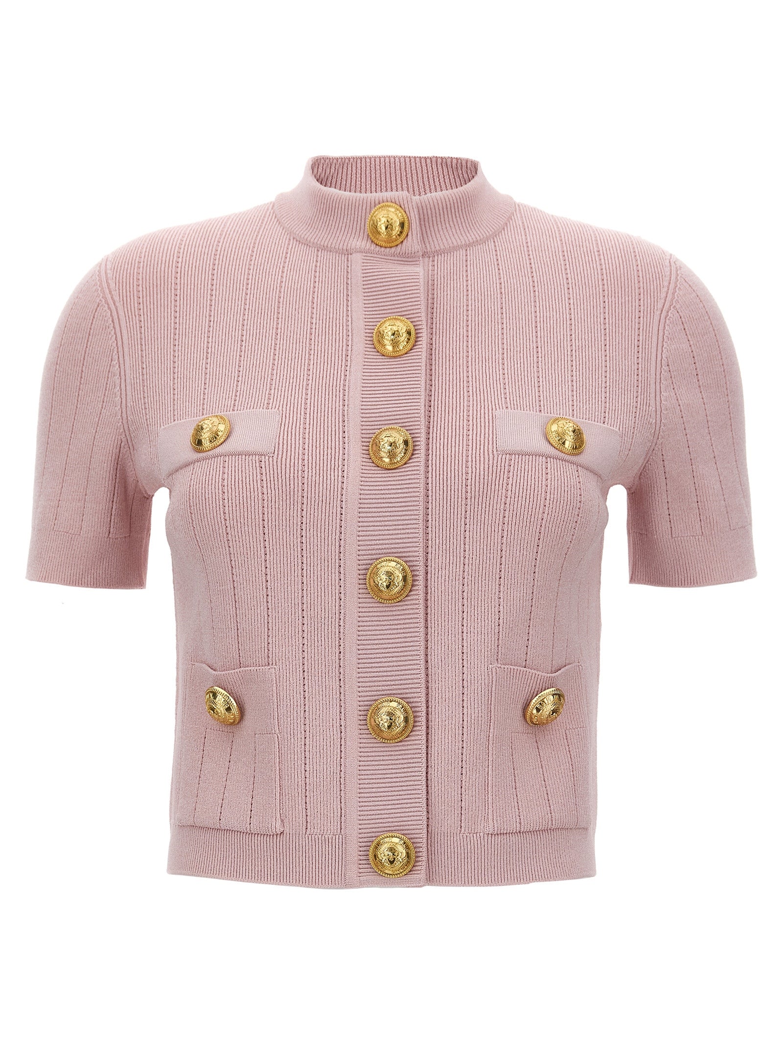 Balmain-Logo Button Cardigan Maglioni Rosa-Donna