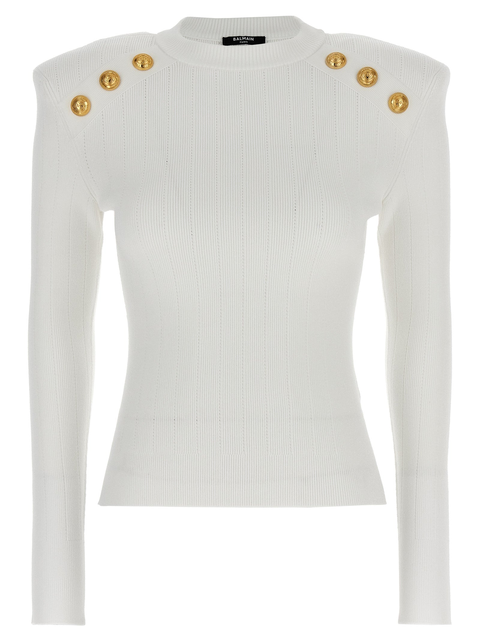 Balmain-Logo Button Sweater Maglioni Bianco-Donna