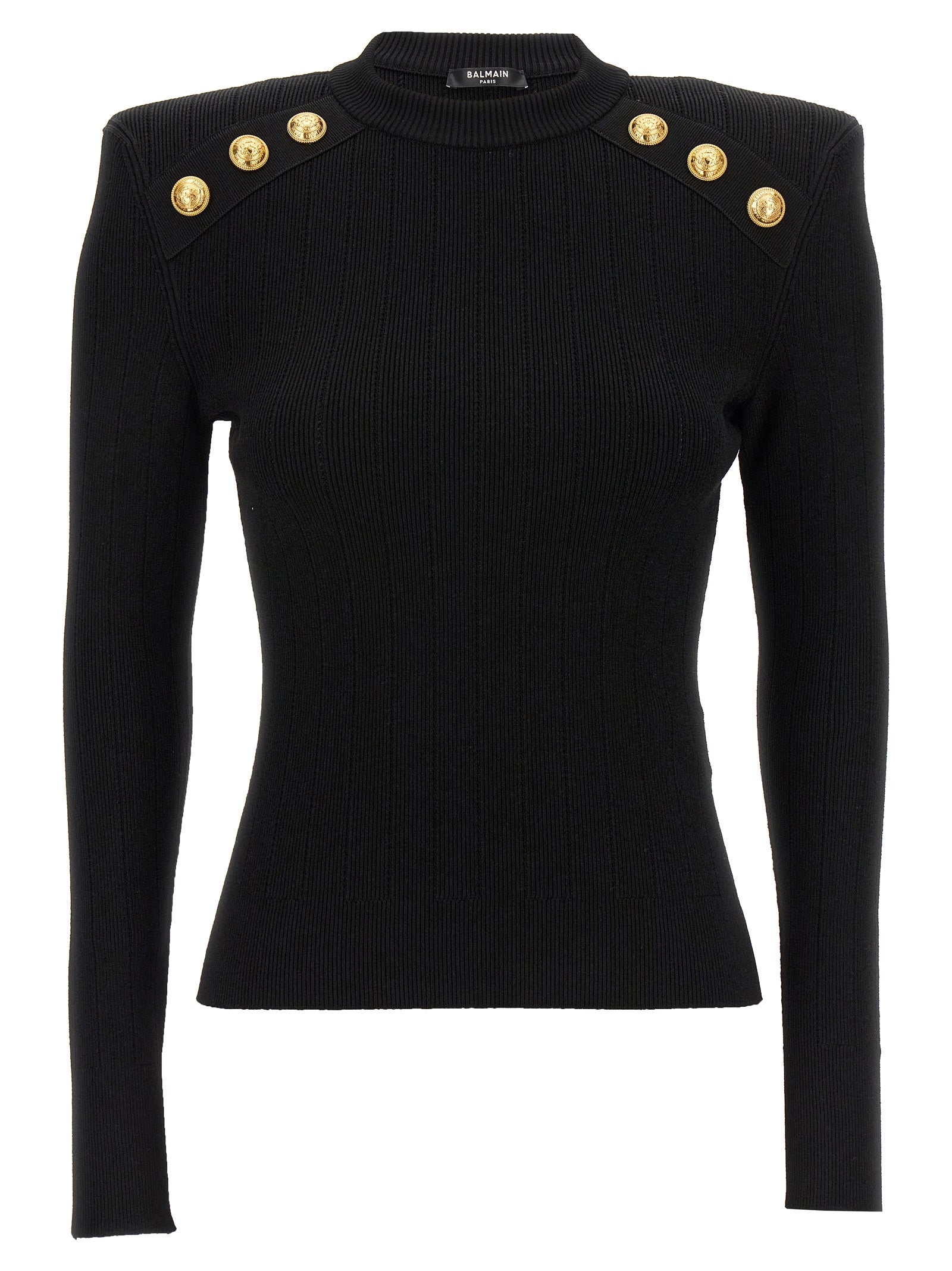 Balmain-Logo Button Sweater Maglioni Nero-Donna