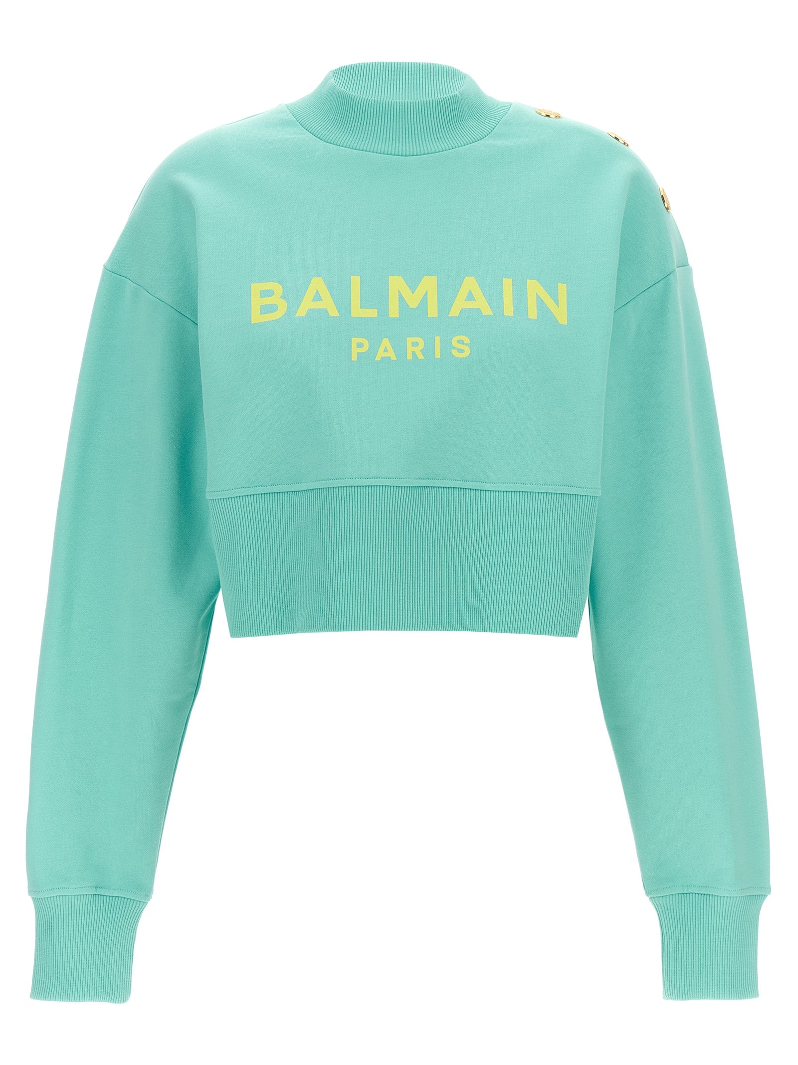 Balmain-Cropped Felpe Celeste-Donna