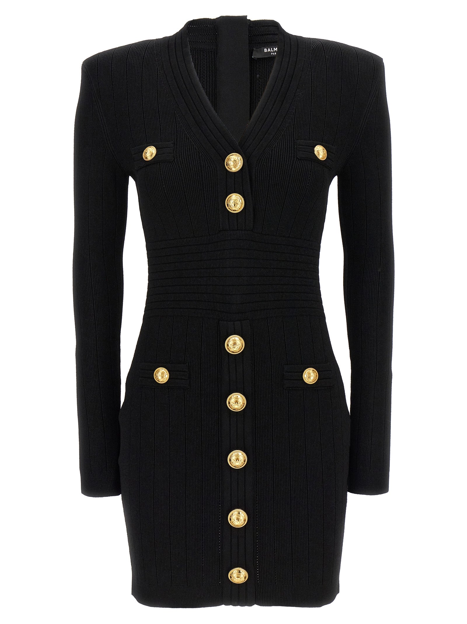 Balmain-Logo Button Ribbed Dress Abiti Nero-Donna