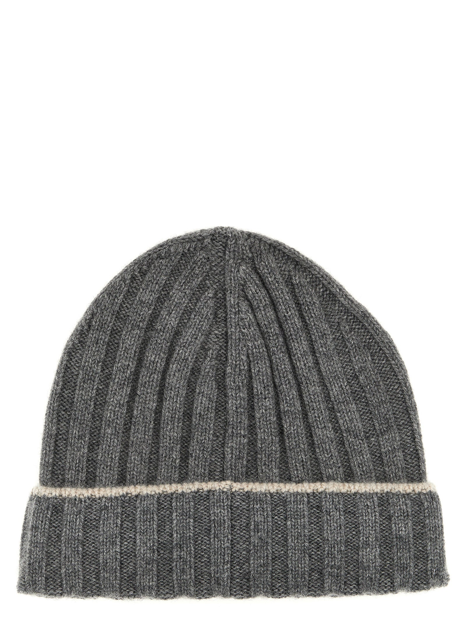 Brunello Cucinelli-Contrast Line Beanie Cappelli Grigio-Uomo