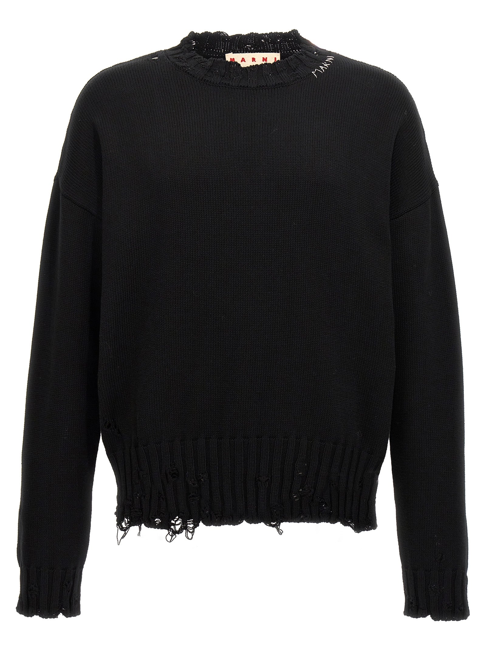 Marni-Destroyed Effect Sweater Maglioni Nero-Uomo