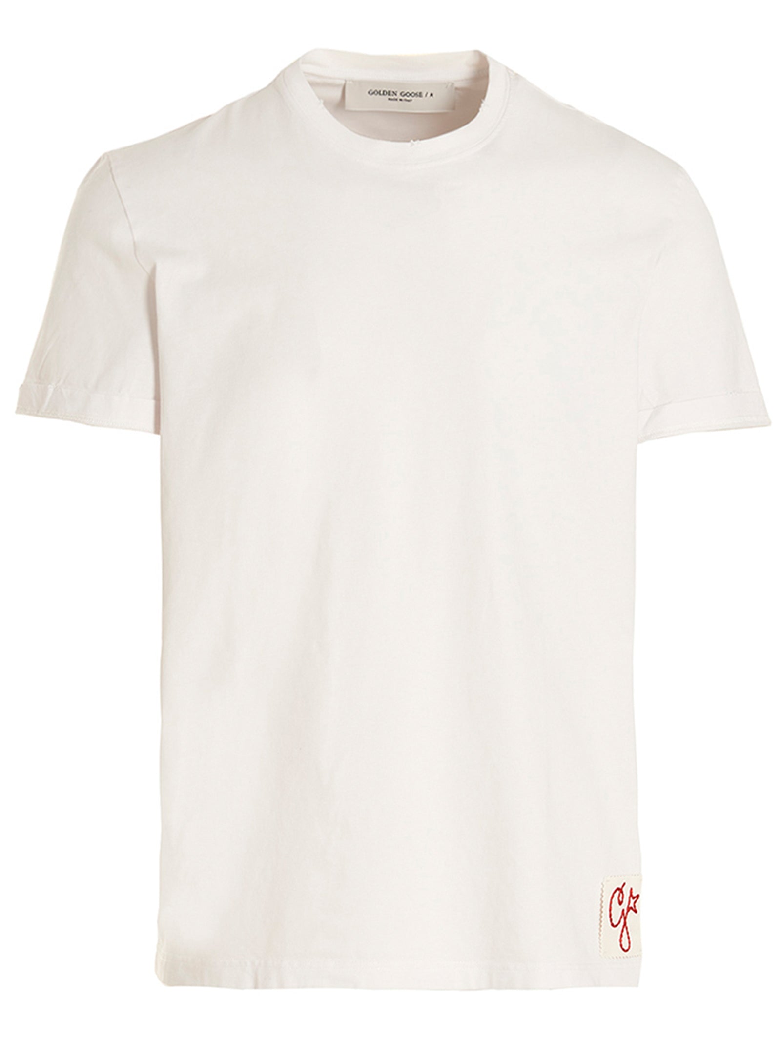 Golden Goose-Distressed Cotton T Shirt Bianco-Uomo