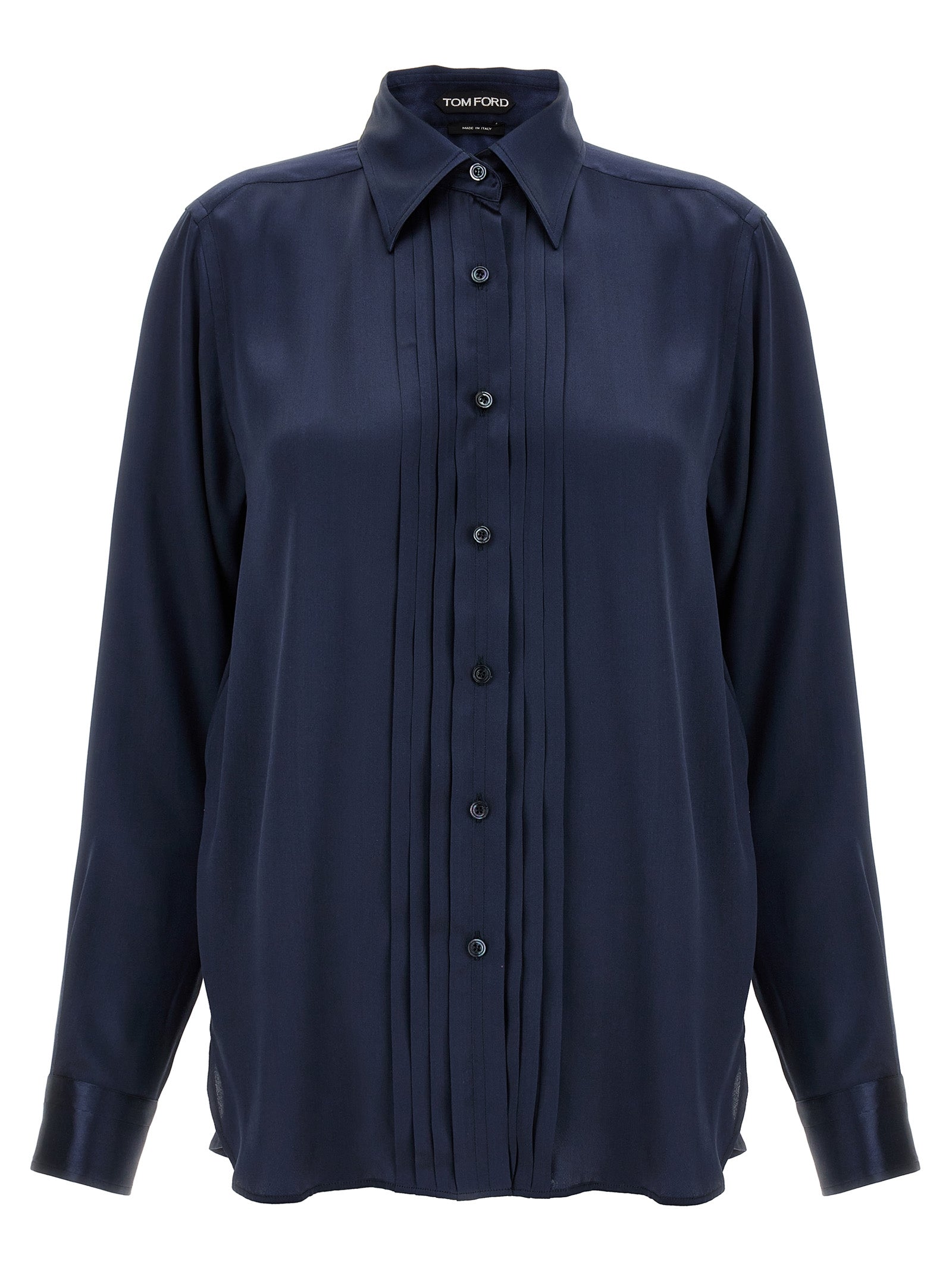 Tom Ford-Pleated Plastron Shirt Camicie Blu-Donna