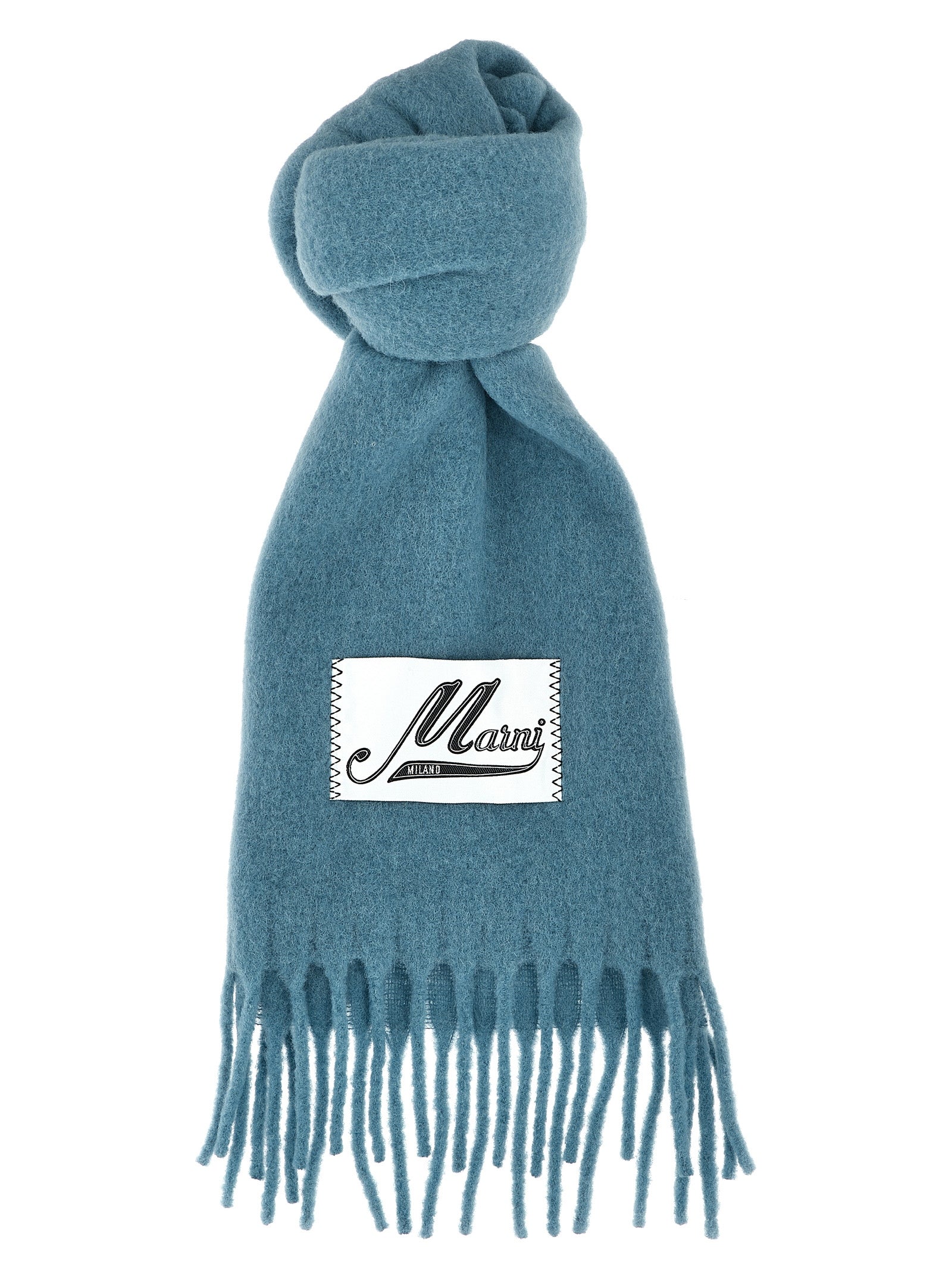 Marni-Logo Patch Scarf Sciarpe Celeste-Donna