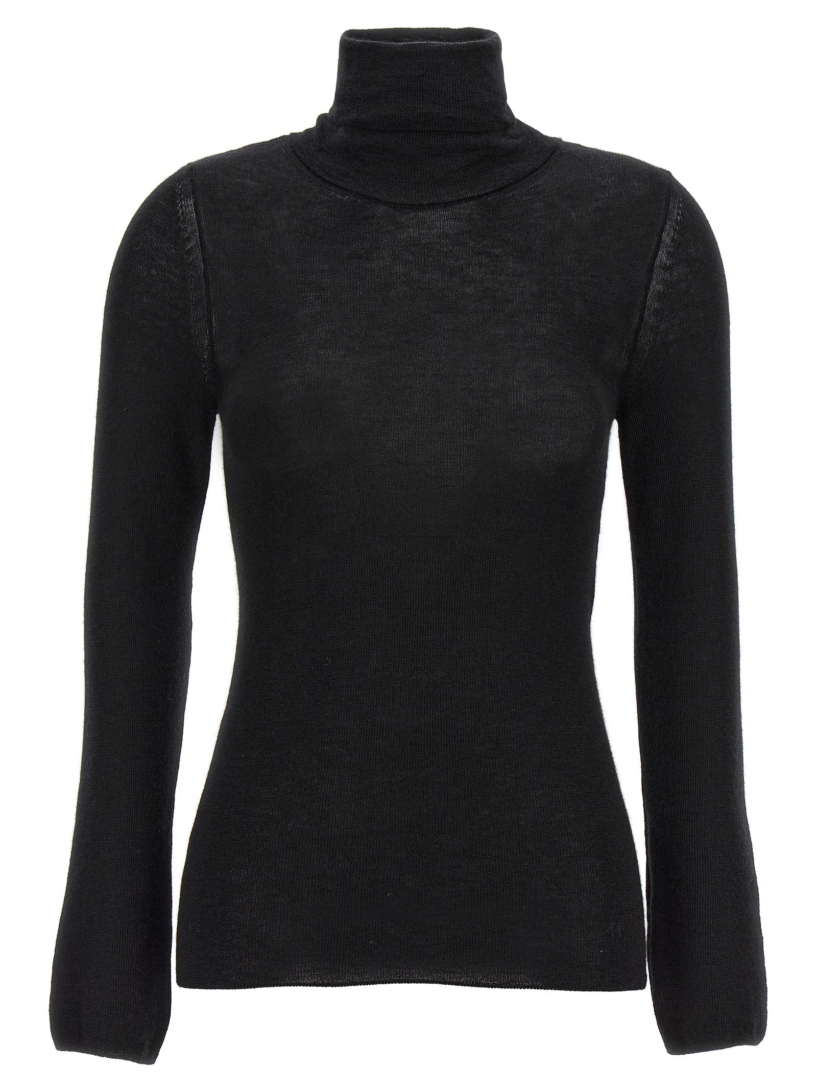 Tom Ford-Silk Cashmere Turtleneck Sweater Maglioni Nero-Donna