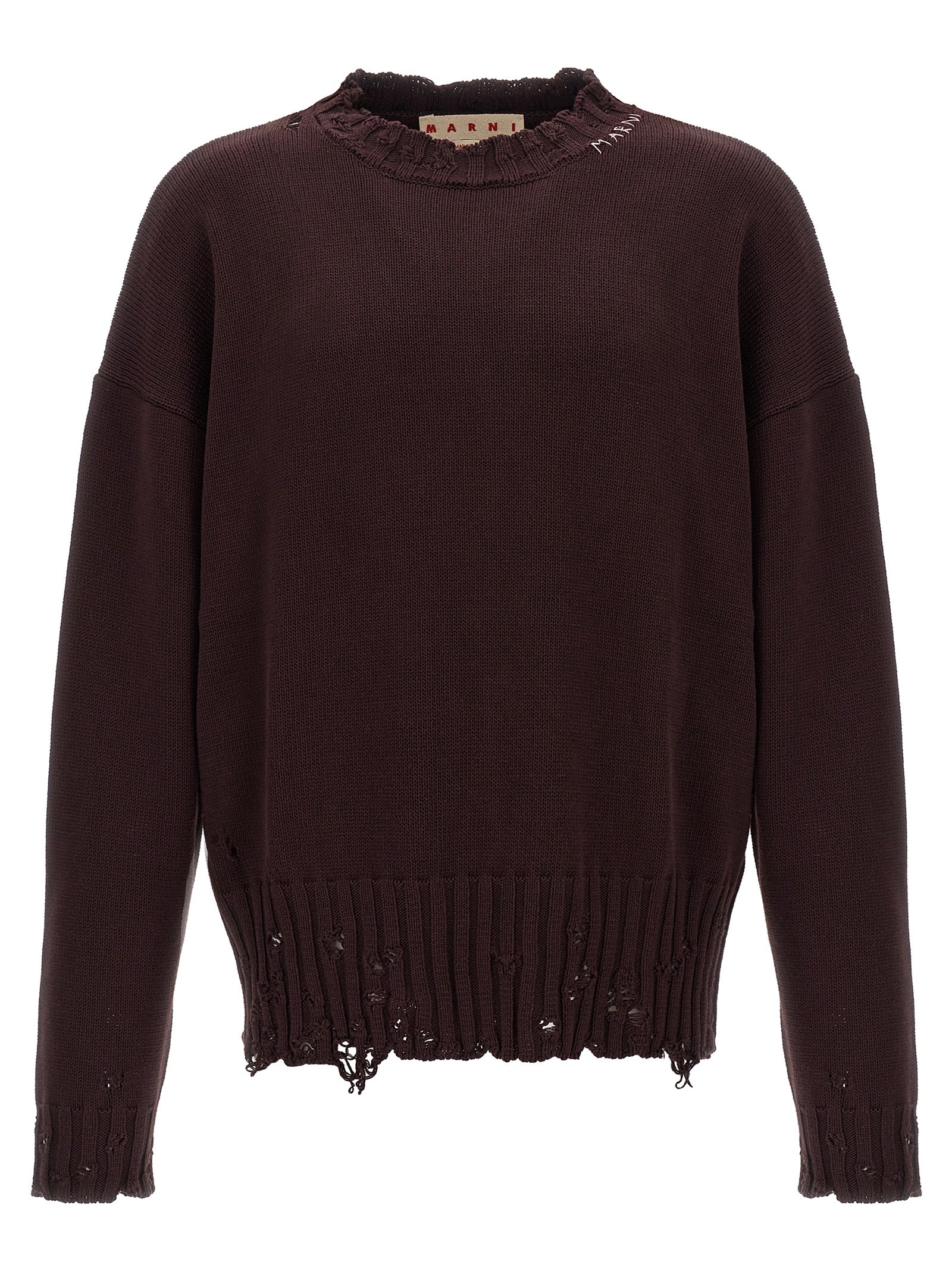 Marni-Destroyed Effect Sweater Maglioni Bordeaux-Uomo