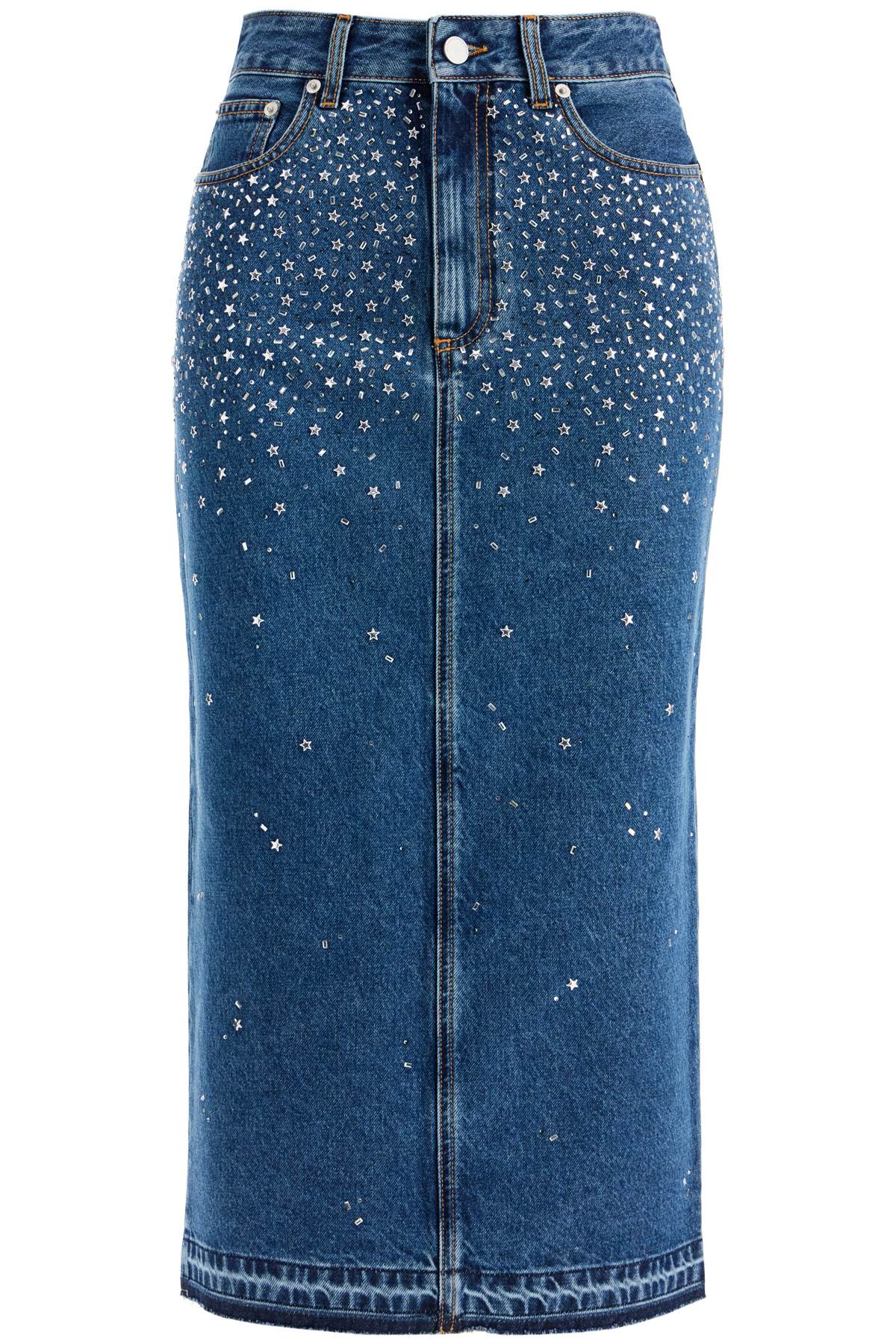 Alessandra Rich-Gonna Midi In Denim Con Strass-Donna