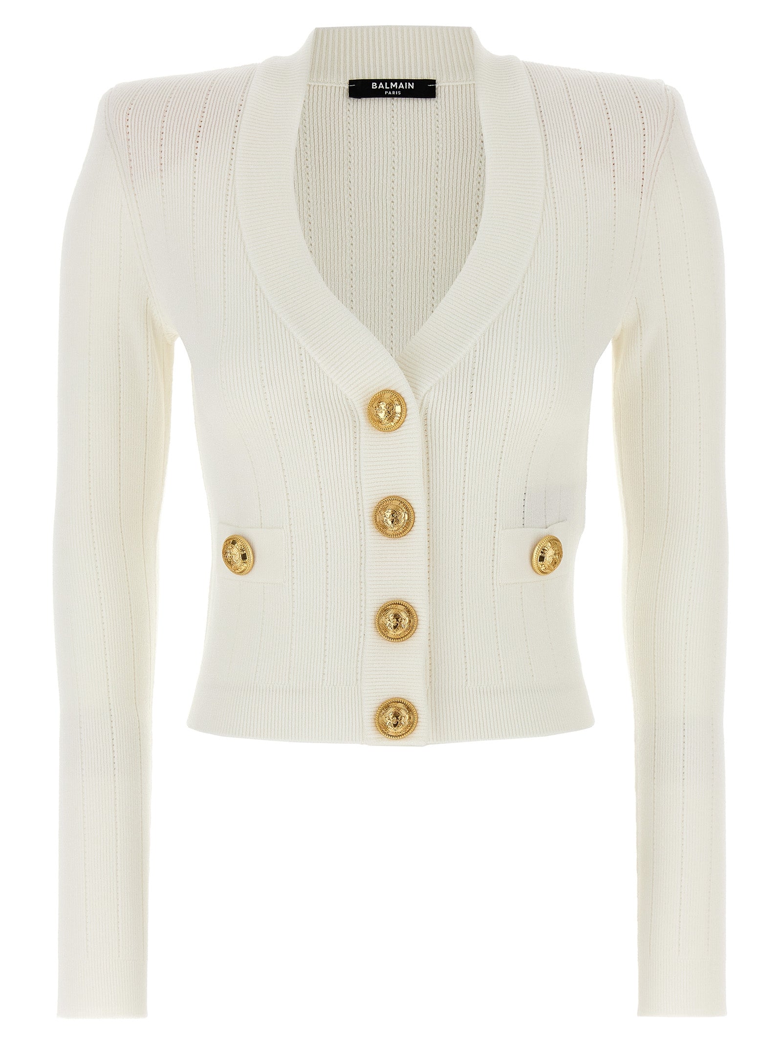 Balmain-Logo Buttons Cardigan Maglioni Bianco-Donna