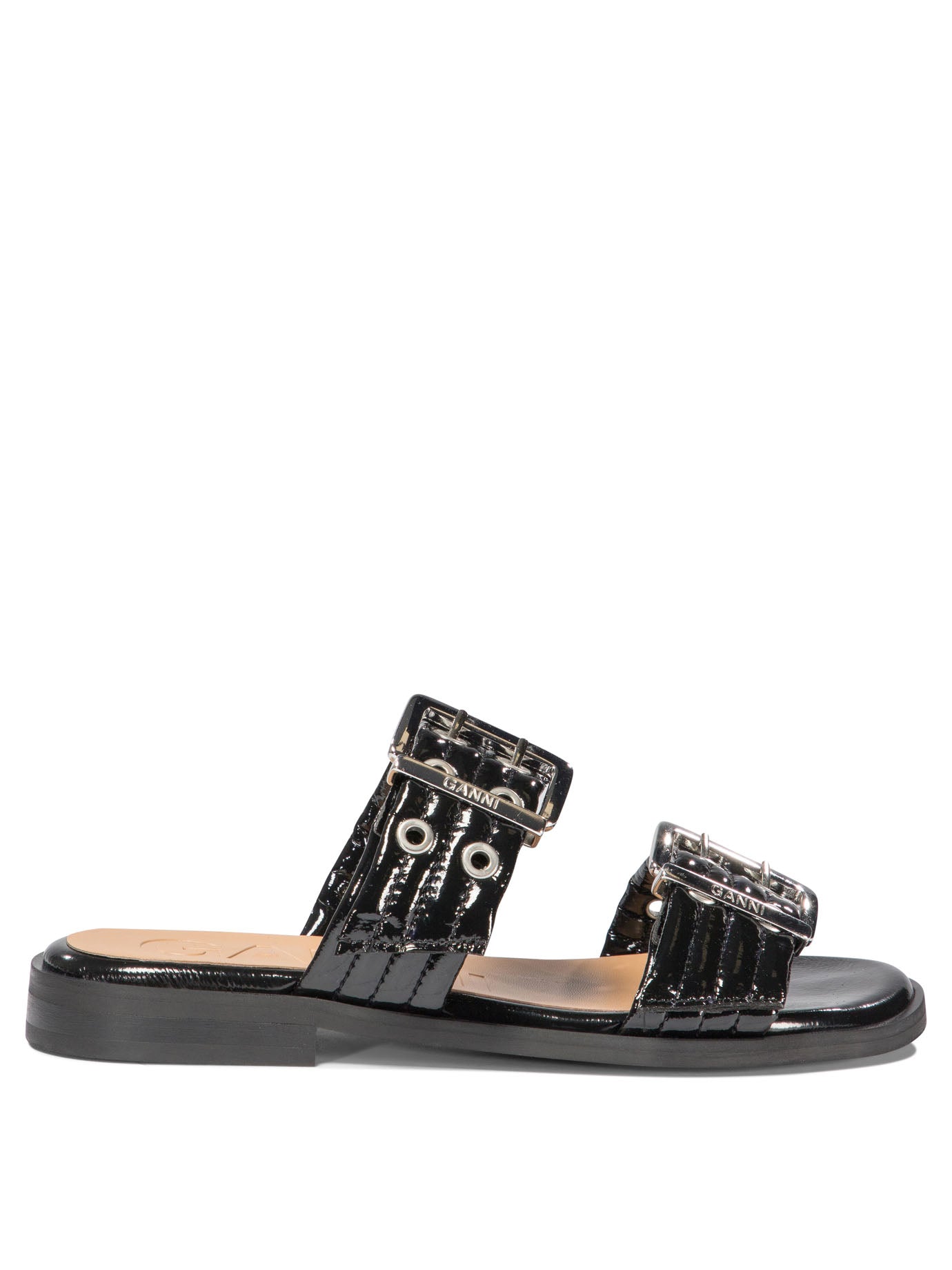 Ganni-Buckle Two-Strap Sandali Nero-Donna