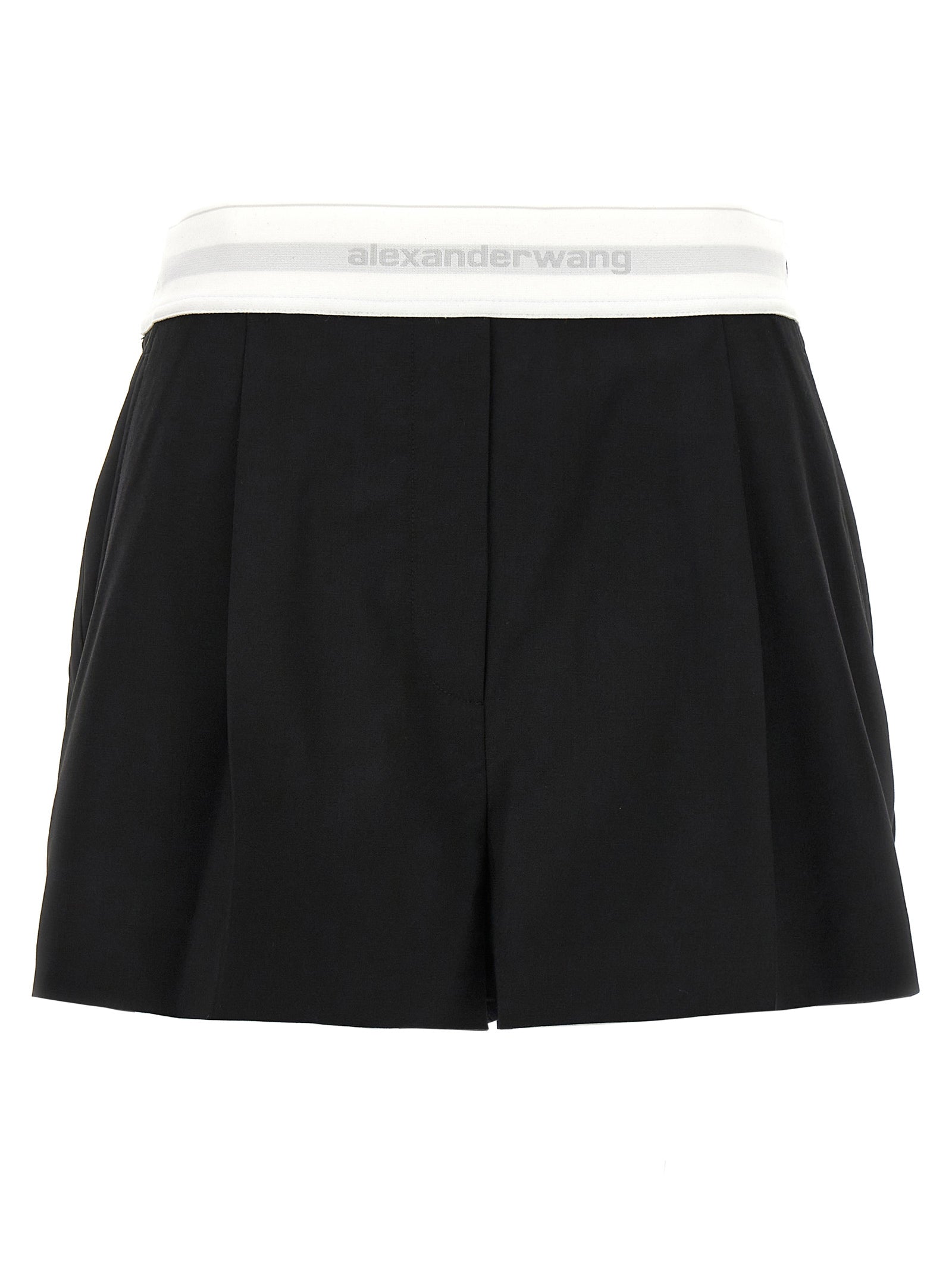 Alexander Wang-High Wasted Pleated Bermuda, Short Nero-Donna